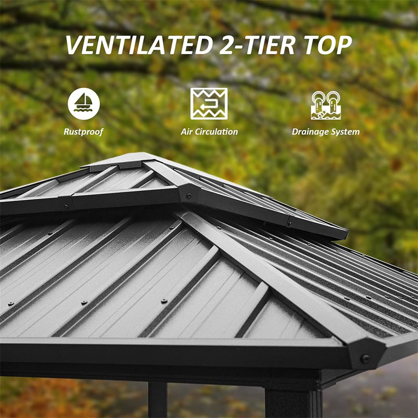 Grill Gazebo 8' ¡Á 6', Aluminum BBQ Gazebo Outdoor Metal Frame with Shelves Serving Tables, Permanent Double Roof Hard top Gazebos for Patio Lawn Deck Backyard and Garden (Grey)