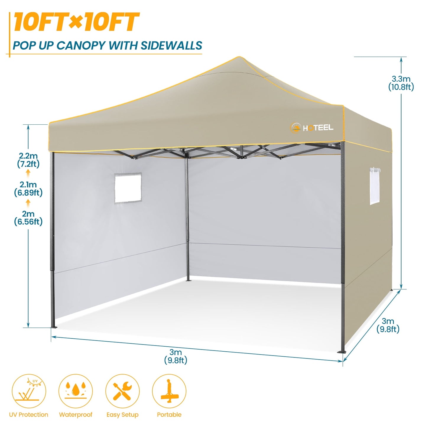 COBIZI Pop-up Canopy 10x10 Tents for Parties, Outdoor Canopy with Sidewalls and Carry Bag,Waterproof Tent for Backyard, Wedding, Event, Sports, Commercial, Khaki