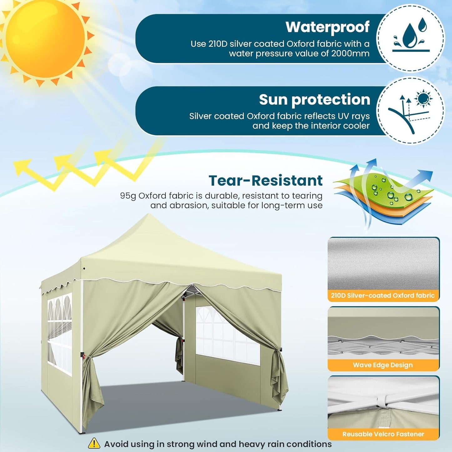 COBIZI 10x10 Pop Up Canopy with 4 Removable Sidewalls, Sandbags, Stakes & Ropes, Upf 50+ Easy Setup Canopy Tent Waterproof Outdoor Instant Portable Shelter for Business, Events, Vendor, Dark Blue