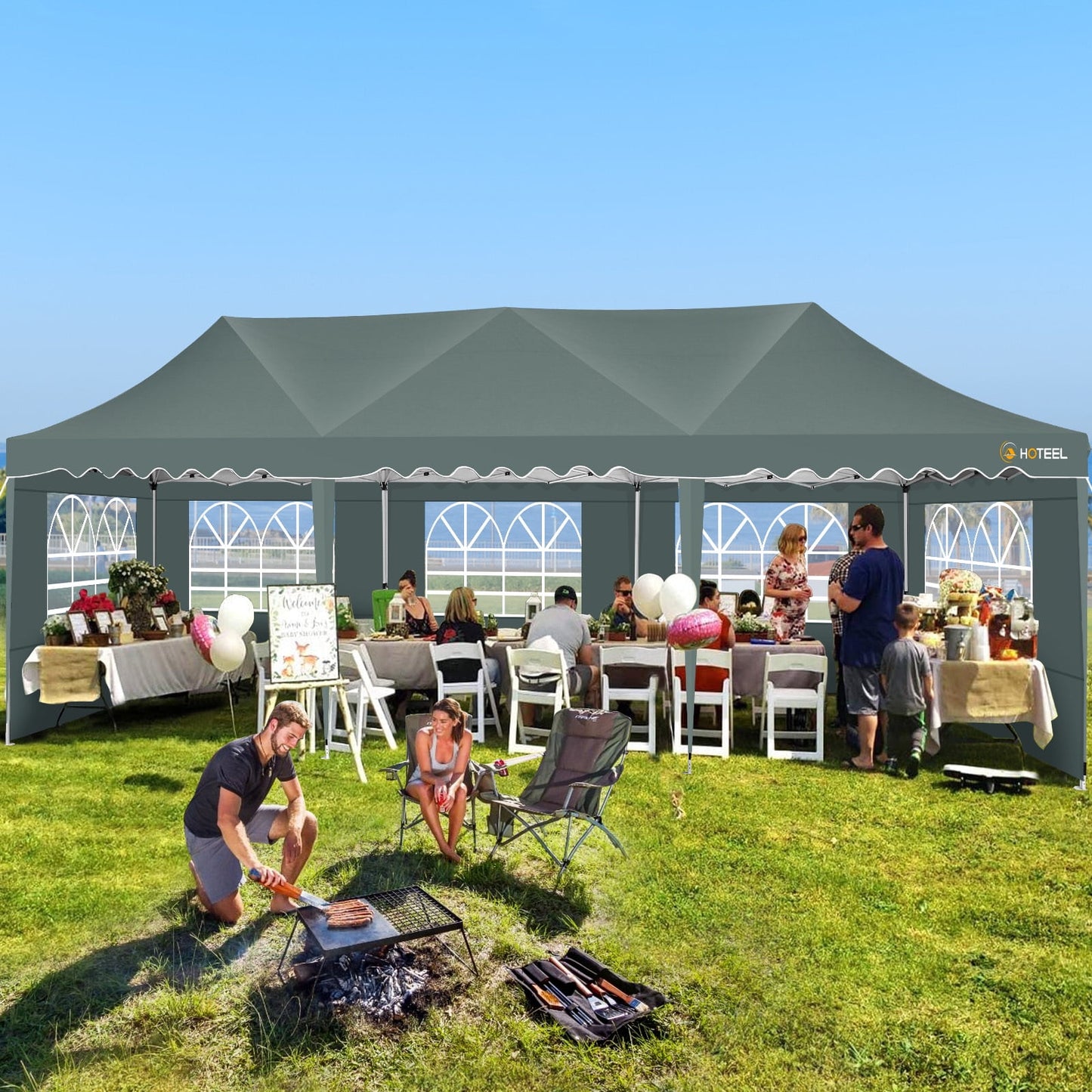 COBIZI 10x30 Pop-up Canopy Tent with 8 Sidewalls,UPF 50+ Windproof 2000+Waterproof Wedding Event Tents for Outdoor Events,Party Parties Canopy with Roller Bag,Gray