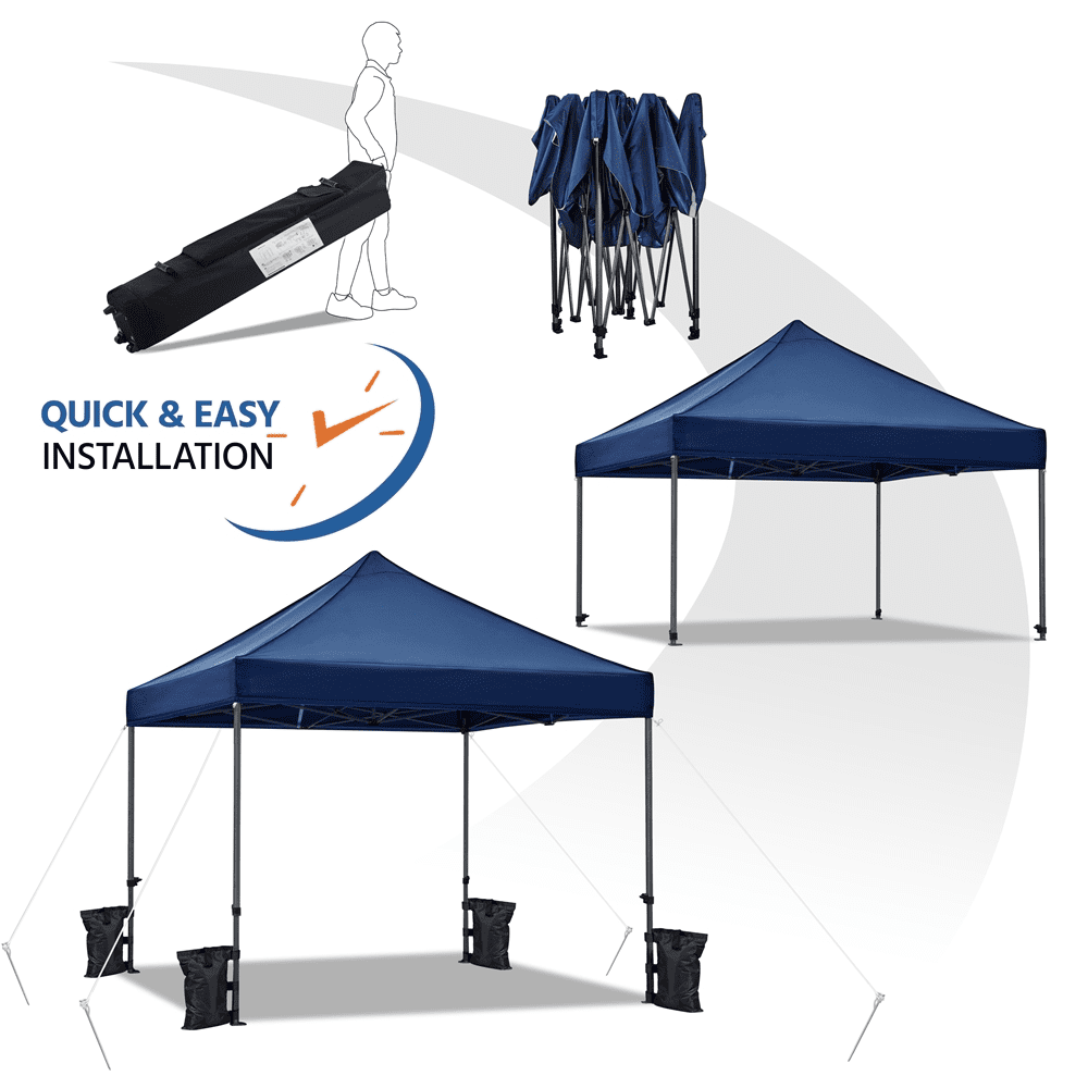 Renwick 10x10ft Commercial Pop Up Canopy Tent with Wheeled Carry Bag, Navy Blue
