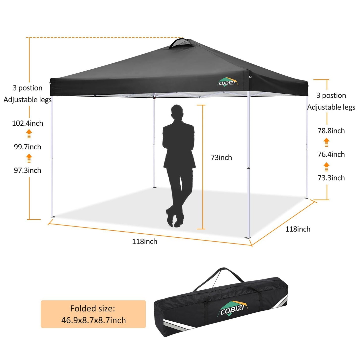 COBIZI 10' x 10' Pop-up Canopy,Easy Pop-up Canopy Tent for Outdoor Waterproof Instant Outdoor Folding Party Tent Shelter with 4 Removable Sidewalls,Air Vent, 4 Sandbags, Carrying Bag, Black