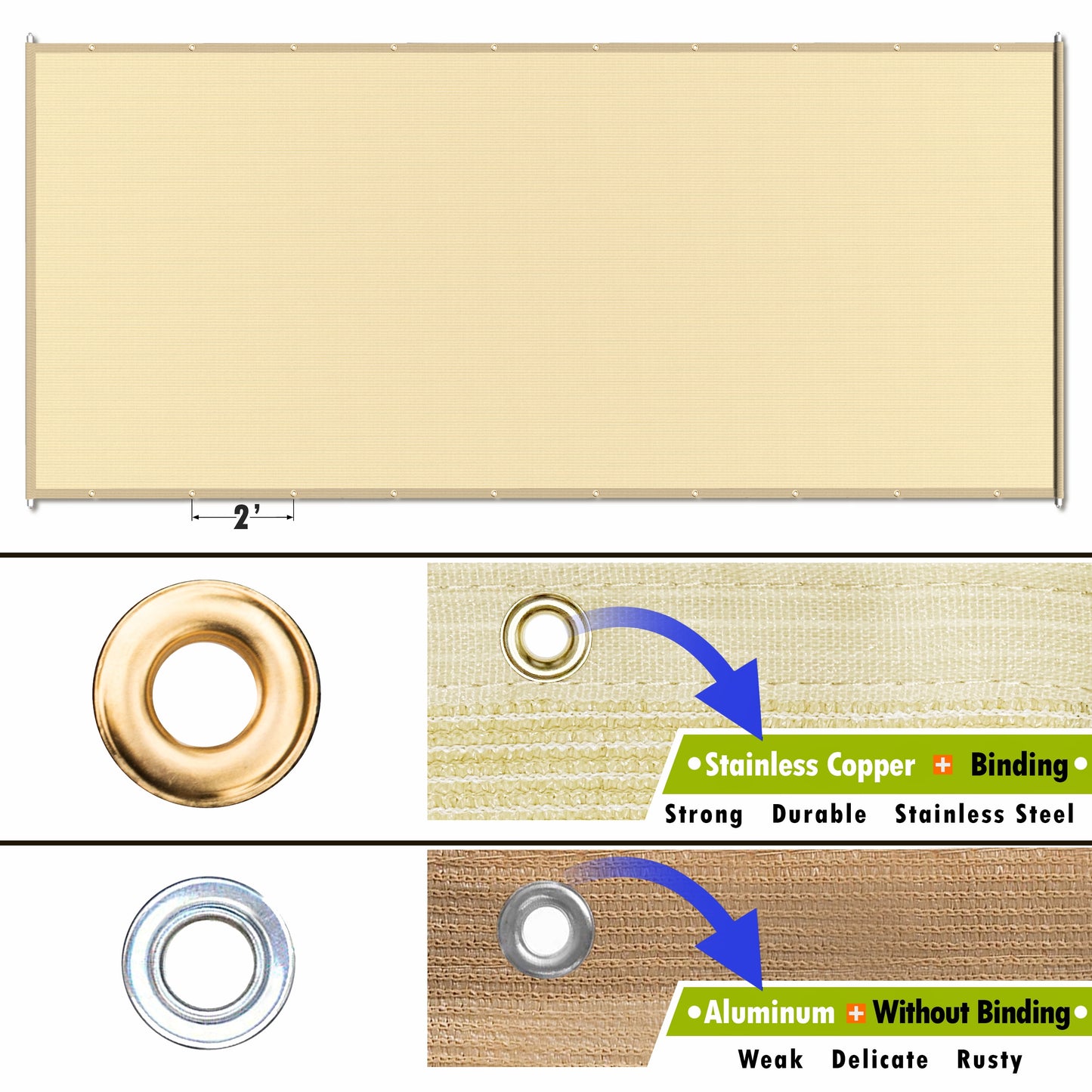 ColourTree 10' W x 28' L White Pergola Sun Shade Canopy Replacement Cover, Commercial Grade 260 GSM Cloth for Outdoor Patio, Includes Stainless Steel Weighted Rods (We Make Custom Size)