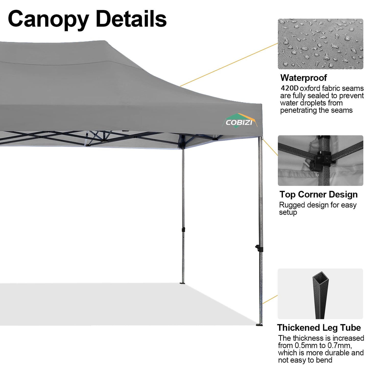 COBIZI 10x20 Pop-up Heavy Duty Canopy Tent with Adjustable Height, Waterproof and Instant Outdoor Shelter, Summer Canopy for Beach,Party,Camping Includes 4 Sandbags,Roller Bag,Dark Blue