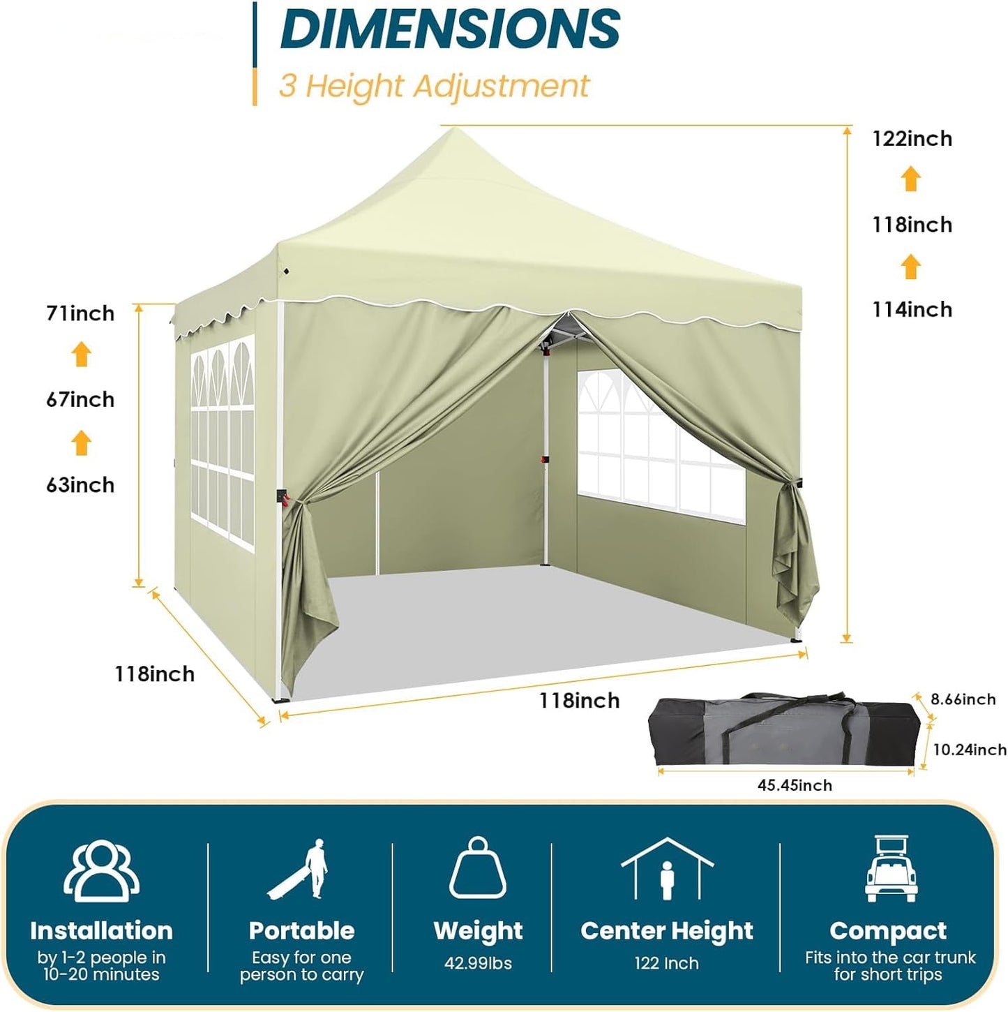 COBIZI 10x10 Pop Up Canopy with 4 Removable Sidewalls, Sandbags, Stakes & Ropes, Upf 50+ Easy Setup Canopy Tent Waterproof Outdoor Instant Portable Shelter for Business, Events, Vendor, Dark Blue
