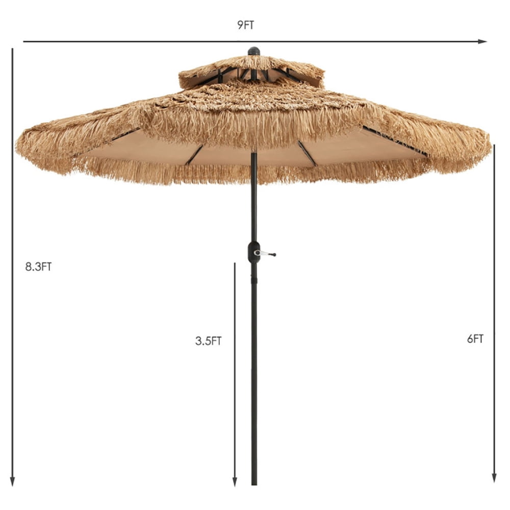GVN 9 Feet Thatched Tiki Umbrella with 8 Ribs, Outdoor Table Umbrella, Outdoor Umbrella, Market Umbrella for Outdoor Patio Backyard Garden Lawn Sun Shade