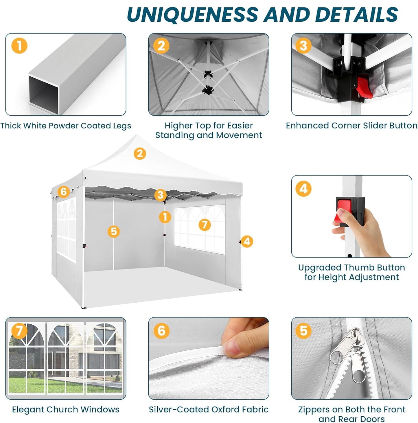 COBIZI 10x10 Pop Up Canopy with 4 Removable Sidewalls, Sandbags, Stakes & Ropes, Upf 50+ Easy Setup Canopy Tent Waterproof Outdoor Instant Portable Shelter for Business, Events, Vendor, Dark Blue