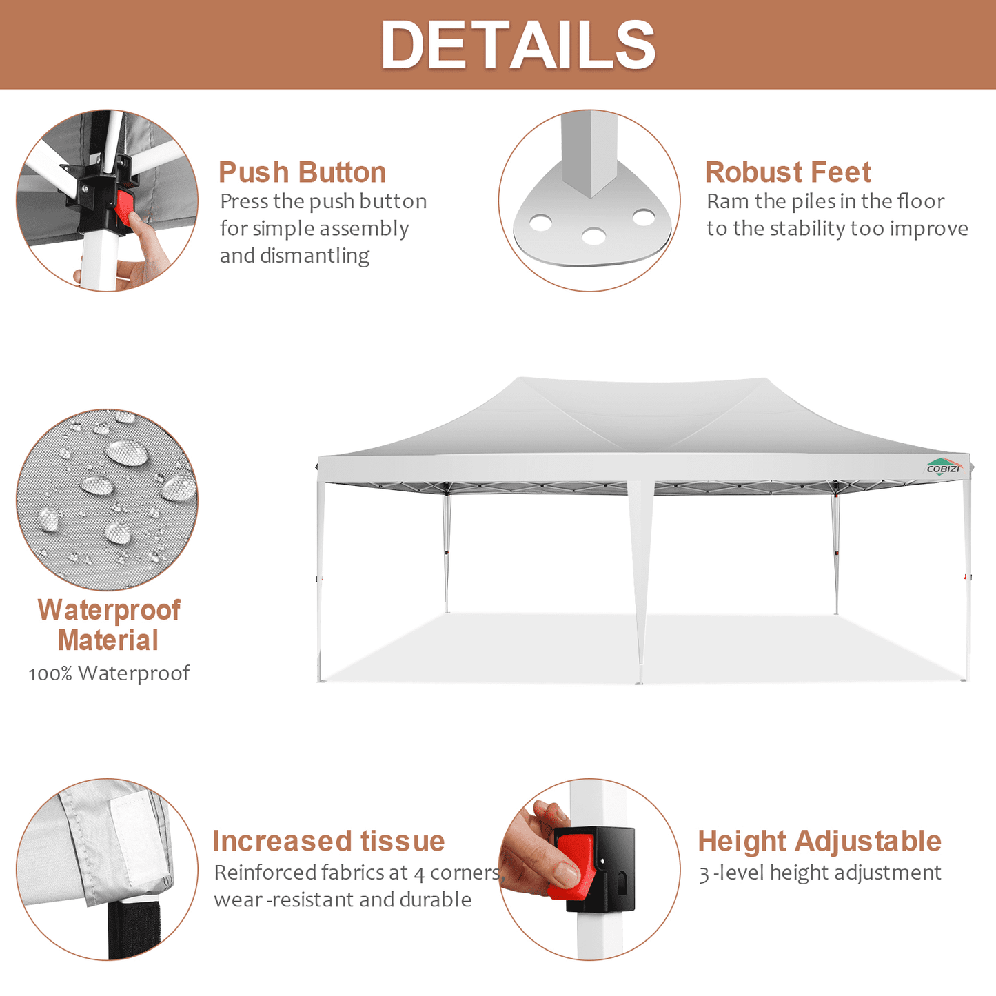 COBIZI 10x20 Pop Up Canopy Tent with 6 Sidewalls,Upgrade Structure Wind & Waterproof Easy up UV Blocking with Carry Bag,3 Adjustable Heights,Wedding Party Tent Outdoor Commercial Party Tent,black