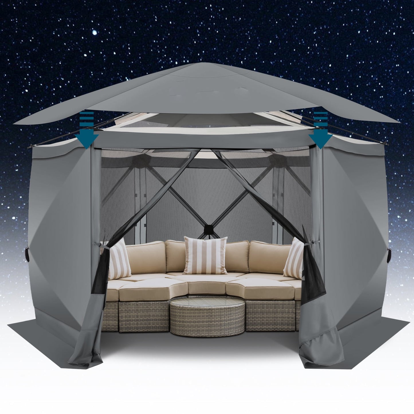 COBIZI Pop up Gazebo Screen Tent Screen House for Camping,12x12 Starry Sky Gazebo with Removable Roof, Outdoor Screened Gazebo with Sidewalls, Portable Hub Tent with Carry Bag and Ground Stakes,Gray