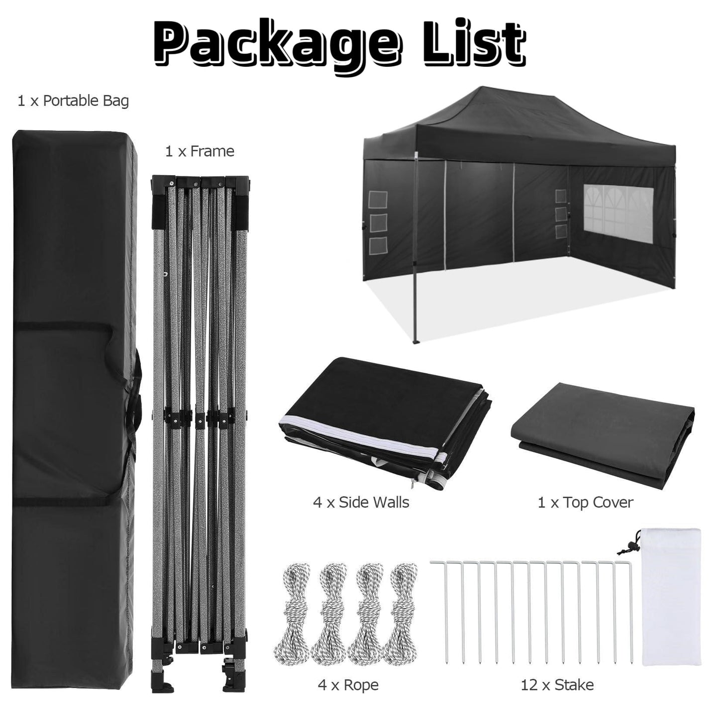 COBIZI 10x15 Heavy Duty Pop up Canopy Tent with 4 Sidewalls,Outdoor Waterproof Canopy Tent Event Shelter for Parties,Commercial-Series,Black