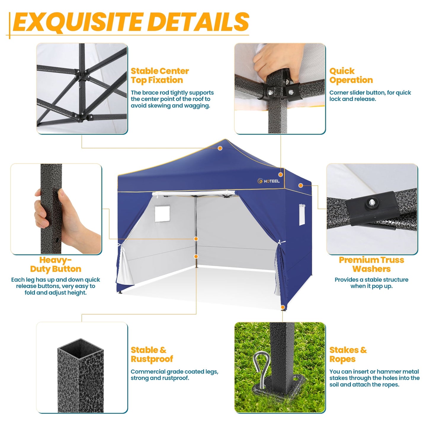 COBIZI Pop-up Canopy 10x10 Tents for Parties, Outdoor Canopy with Sidewalls and Carry Bag,Waterproof Tent for Backyard, Wedding, Event, Sports, Commercial,Dark Blue