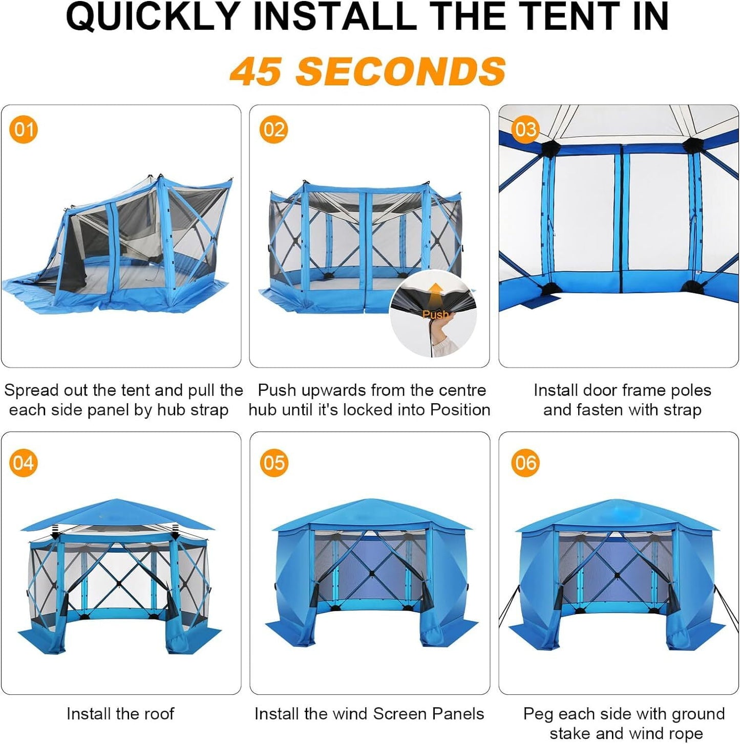 COBIZI Pop up Gazebo Screen Tent Screen House for Camping,12x12 Starry Sky Gazebo with Removable Roof, Outdoor Screened Gazebo with Sidewalls, Portable Hub Tent with Carry Bag and Ground Stakes,Blue