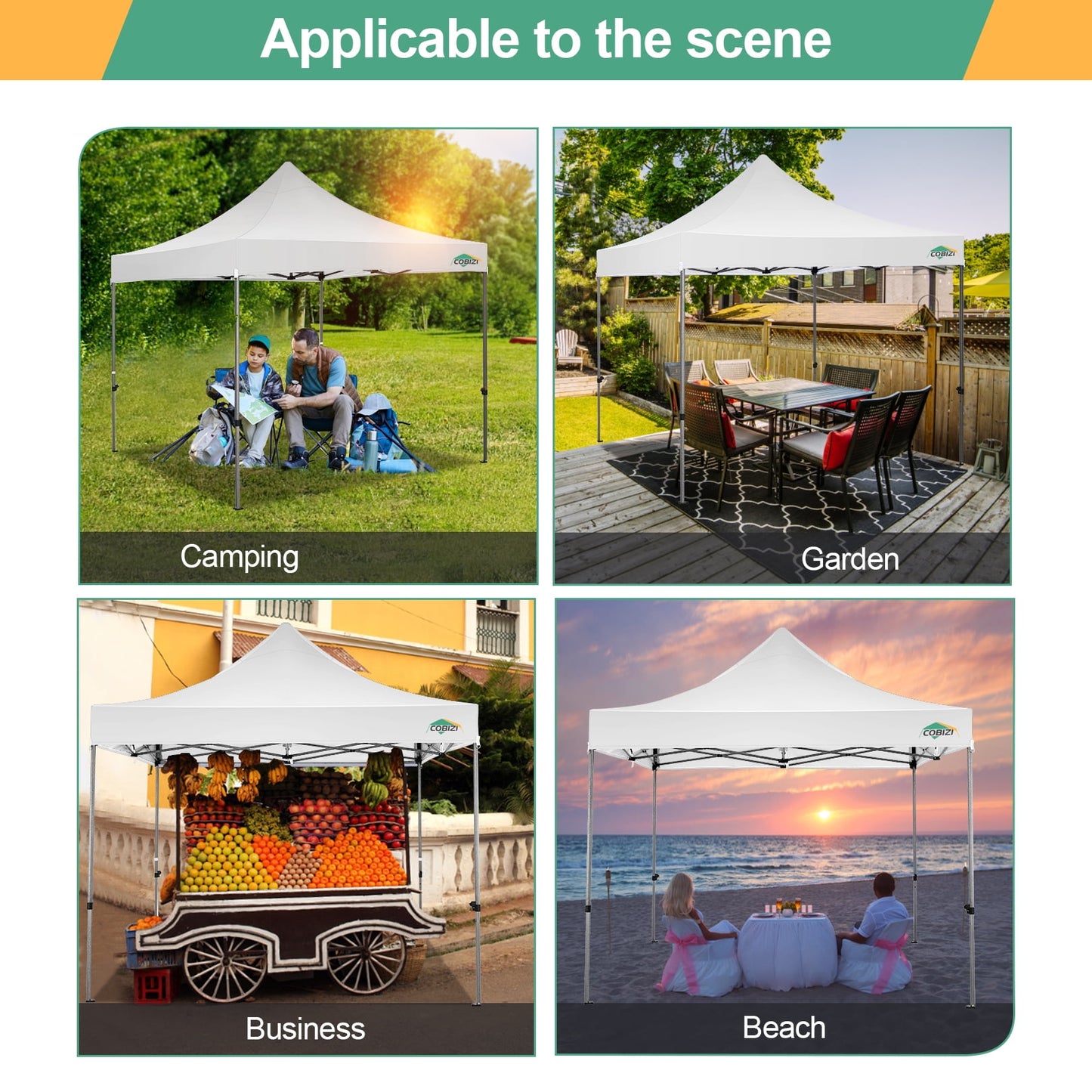 COBIZI 10 x 10 Heavy Duty Pop-up Canopy Tent with Adjustable Height, UPF 50+ Waterproof and Instant Outdoor Shelter, Outdoor Canopy for Beach,Party,Camping Includes 4 Sandbags, and Carrying Bag,Gray