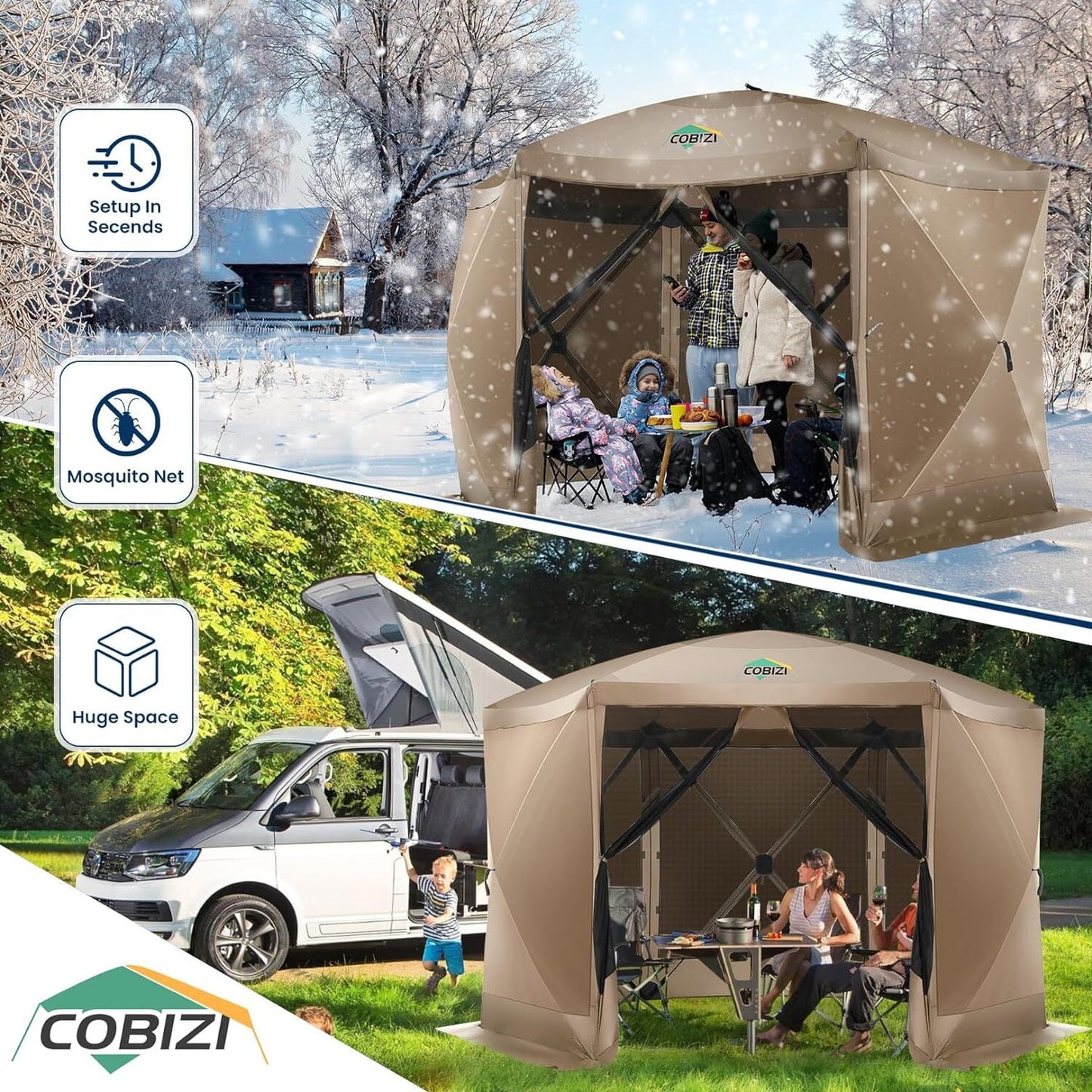COBIZI 12x12ft Large Pop-up Gazebo, Waterproof Patio Shelter with Sidewalls