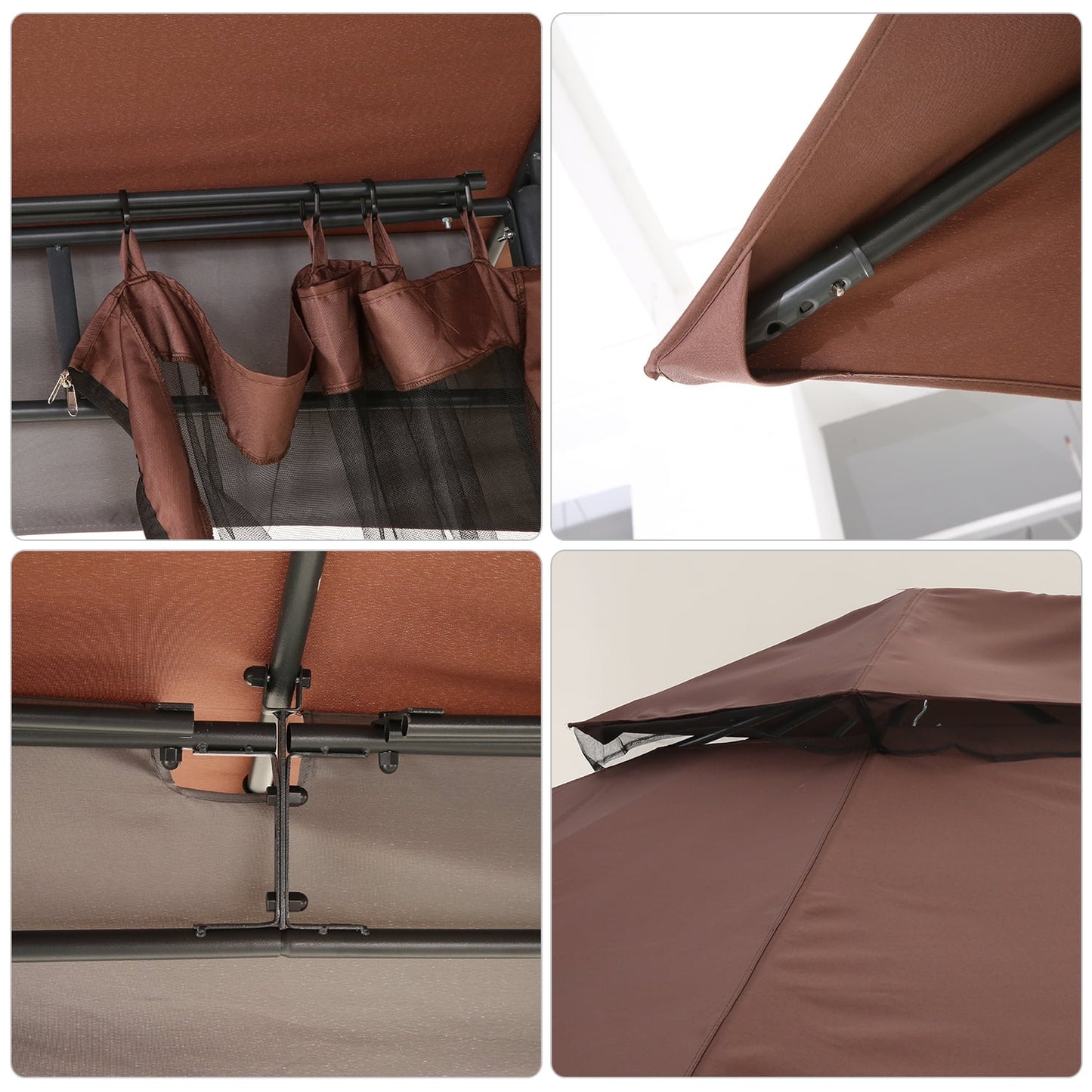 COBIZI 12x20 Outdoor Gazebo with Mosquito Netting Large Backyard Gazebo Tents for Patio, Deck, Party, Backyard with Double Roof Soft Top Screen Gazebo with Metal Steel Frame for Outside, Brown