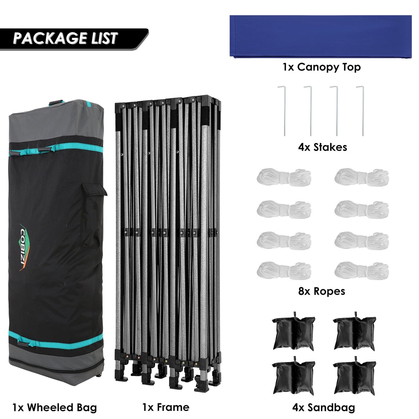 COBIZI 10 x 30 Heavy Duty Pop-up Canopy Tent with Adjustable Height, Waterproof and Instant Outdoor Shelter, Summer Canopy for Beach,Party,Camping Includes 4 Sandbags, and Carrying Bag,Blue