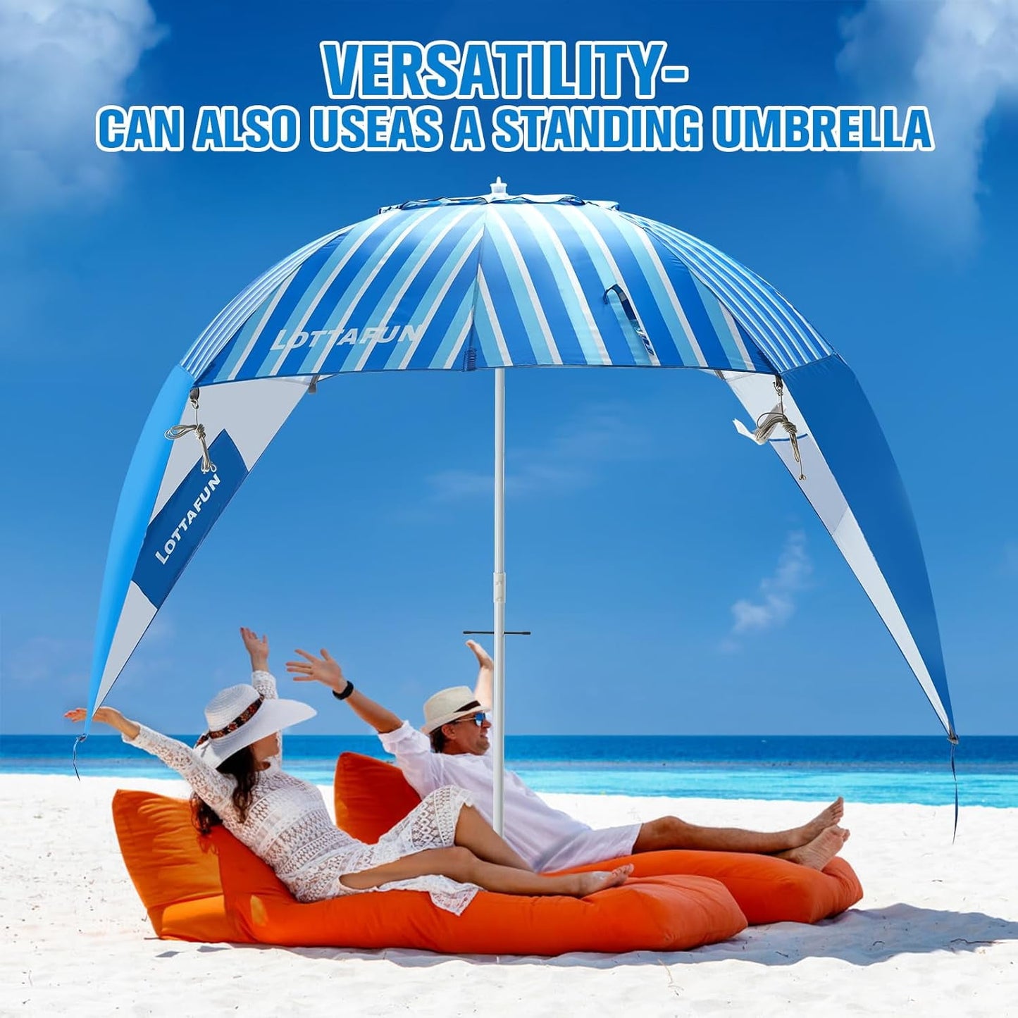 Beach Shelter Umbrella Premiere UPF 50+ Umbrella Shelter for Sun and Rain Protection for Adult (10-Foot, Blue Stripe)