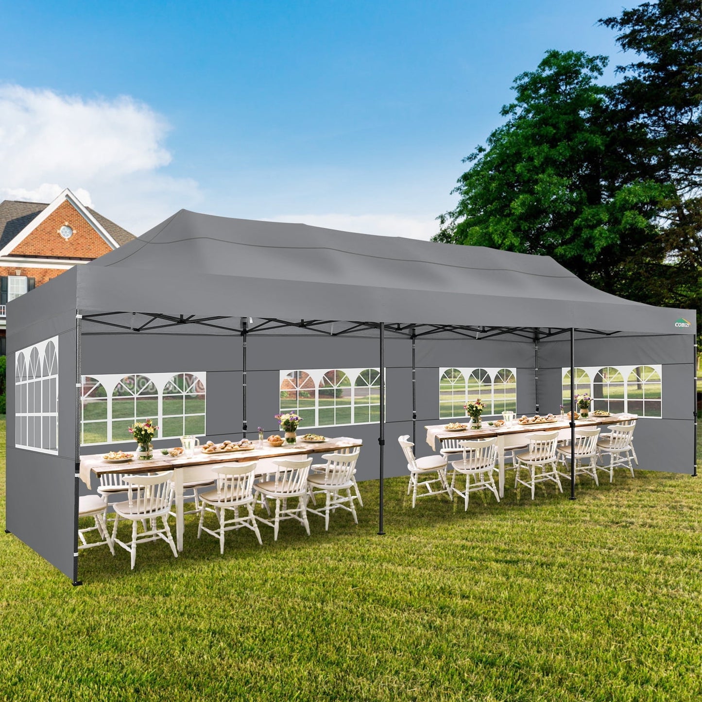 COBIZI 10x30 Heavy Duty Canopy with 8 Sidewalls,Outdoor Carport with Roller Bag,Pop up Tents for Parties,Wedding,Commercial,Gray