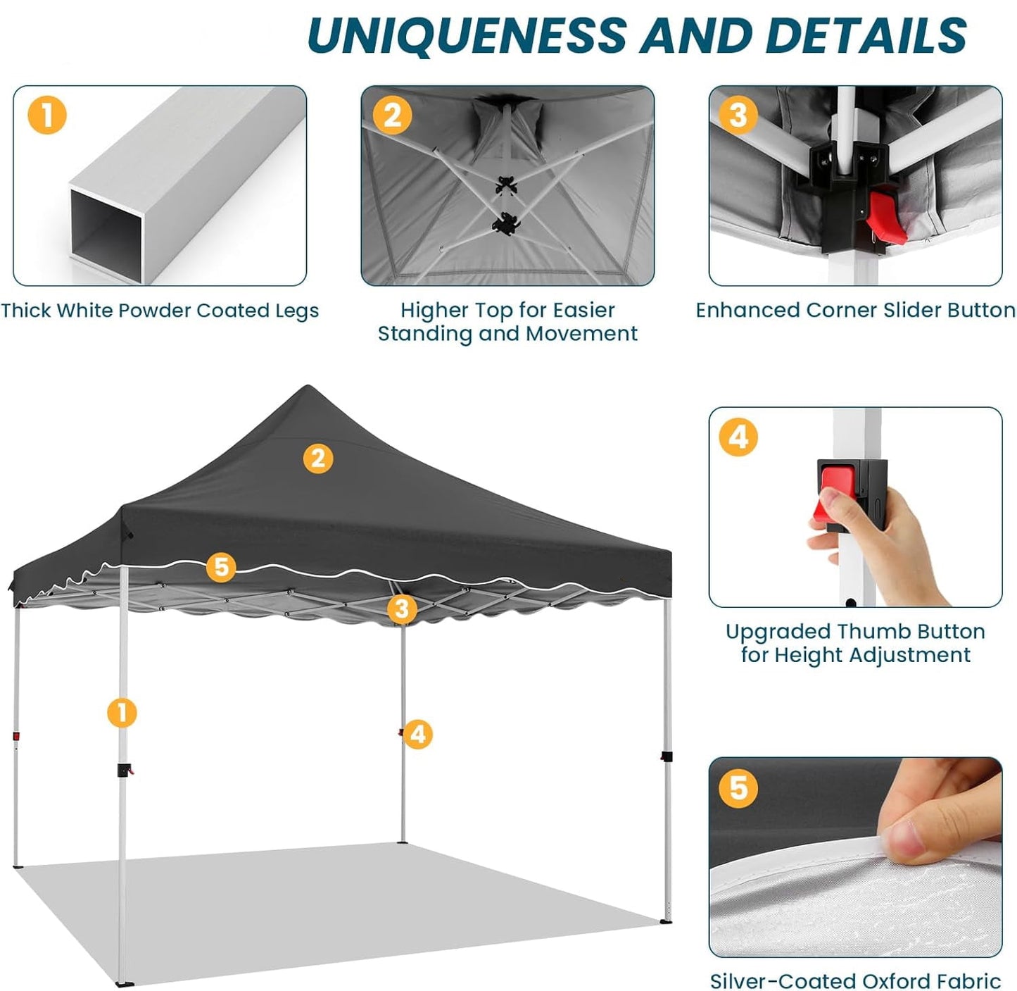 COBIZI Party Tent 10x10 Pop Up Canopy, Easy Setup Canopy Tent with Sandbags, Stakes & Ropes, UPF 50+ Waterproof Outdoor Instant Portable Shelter for Party, Events, Vendor, Gray