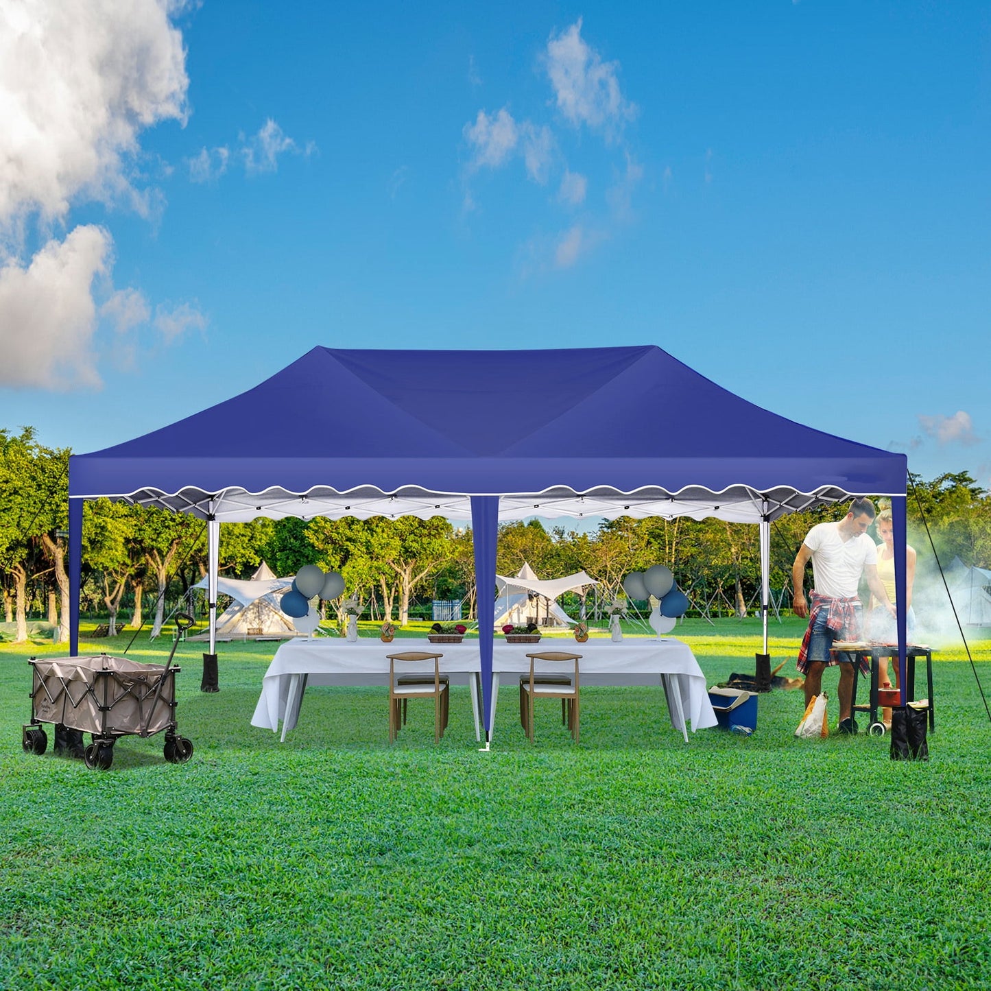 COBIZI 10x20 Canopy Tent Pop Up Canopy, Outdoor Shade Tent with Wheeled Bag & Curled Edge Fully Waterproof, Portable Event Tents for Parties, Wedding, Backyard, Camping,Dark Blue