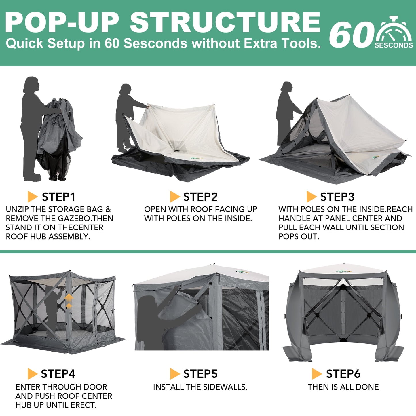 COBIZI 10x10ft Pop up Gazebo Screen Tent Screen House for Camping,5 Sided Pop-up Camping Canopy Shelter Tent with Sidewalls,Portable Outdoor Quick-set Hub Tent with Carrying Bag&Ground Stakes,Blue