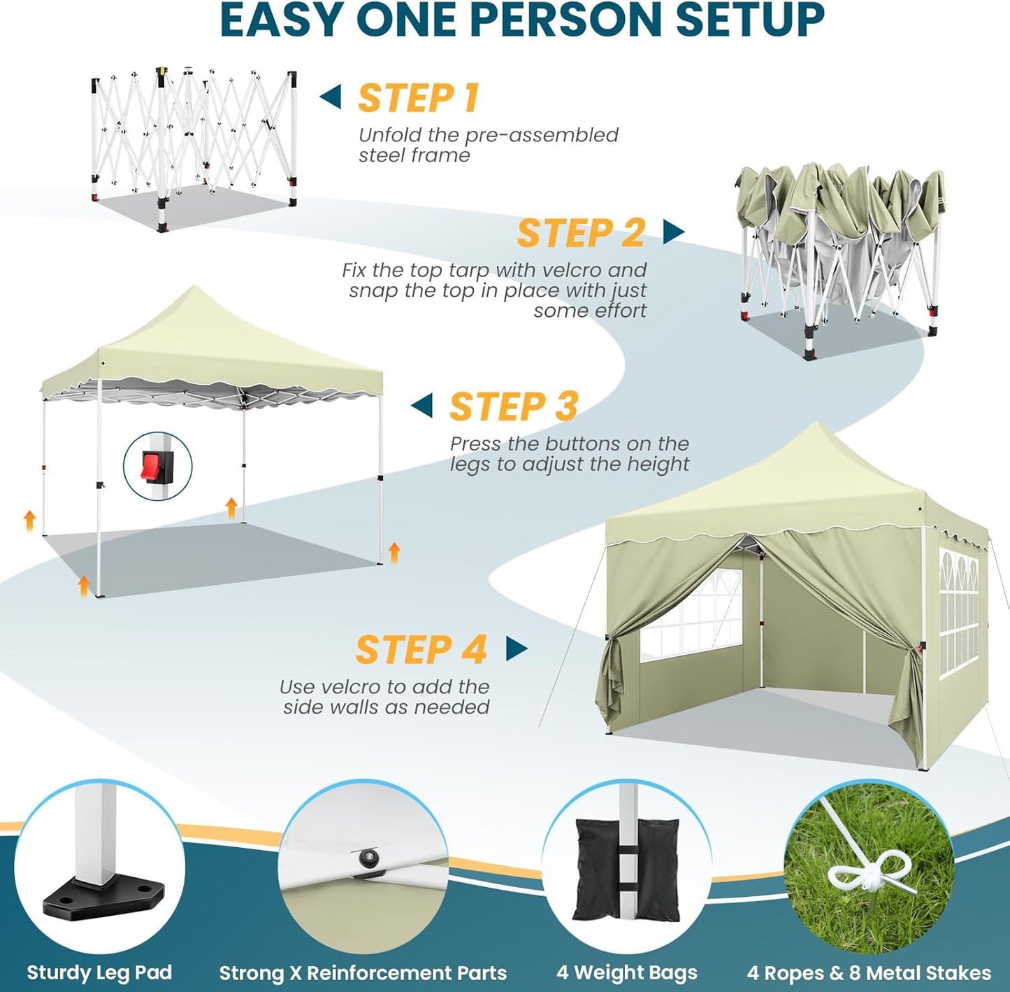 COBIZI 10x10 Pop Up Canopy with 4 Removable Sidewalls, Sandbags, Stakes & Ropes, Upf 50+ Easy Setup Canopy Tent Waterproof Outdoor Instant Portable Shelter for Business, Events, Vendor, Dark Blue