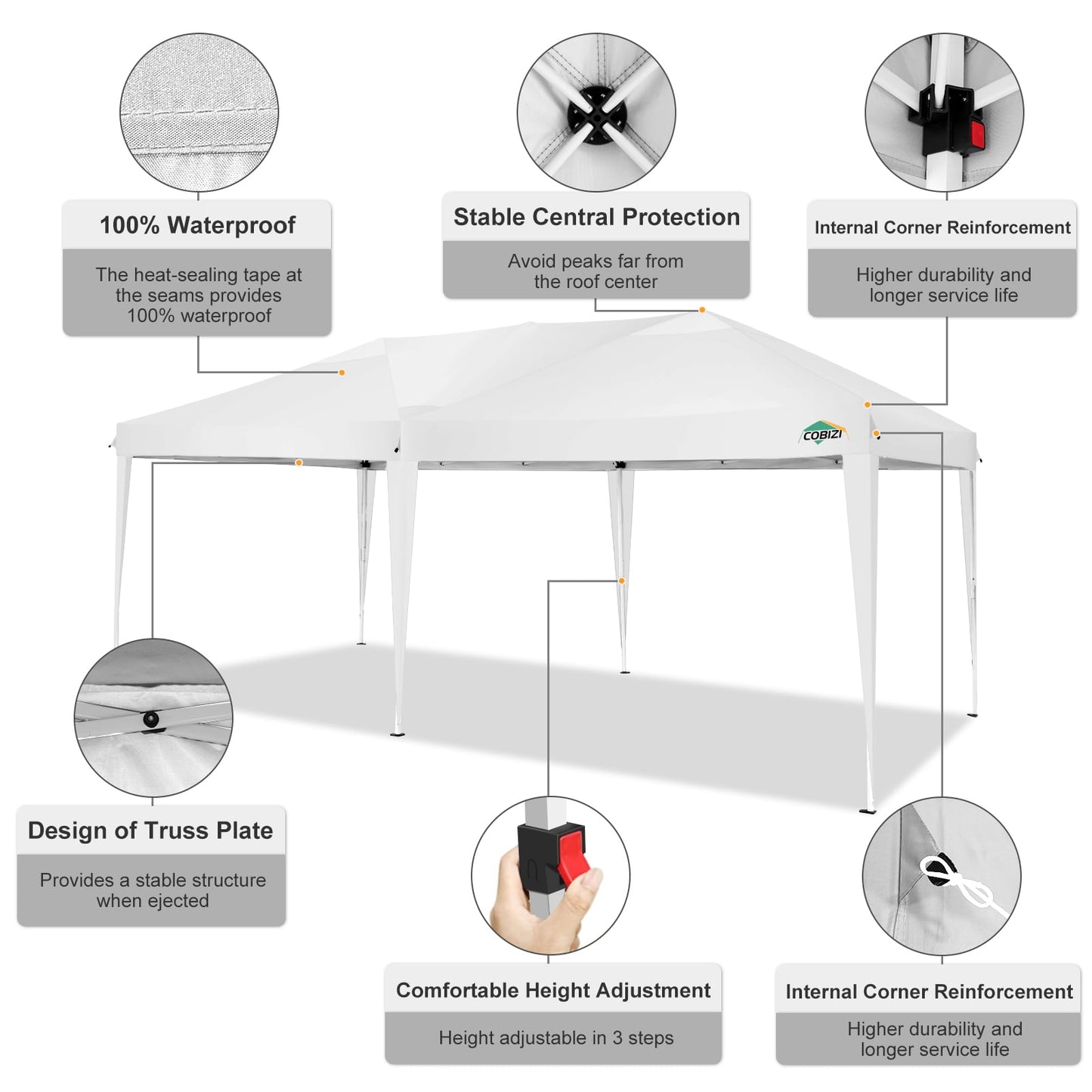 COBIZI 10x20 Pop up Canopy Party Tent Outdoor Event Protable Instant Shelter Canopy Gazebo with 6 Removable Sidewalls and Carry Bag,White