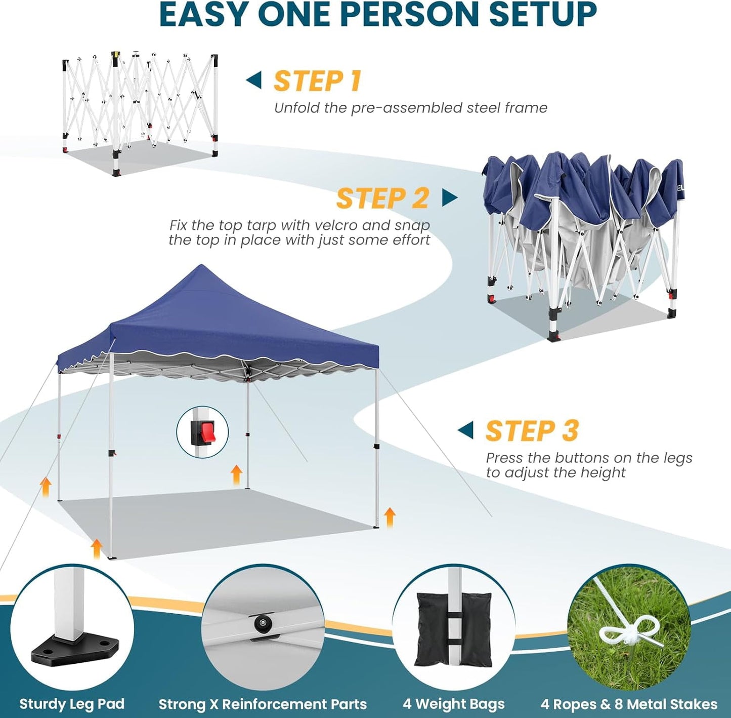 COBIZI Party Tent 10x10 Pop Up Canopy, Easy Setup Canopy Tent with Sandbags, Stakes & Ropes, UPF 50+ Waterproof Outdoor Instant Portable Shelter for Party, Events, Vendor, Gray