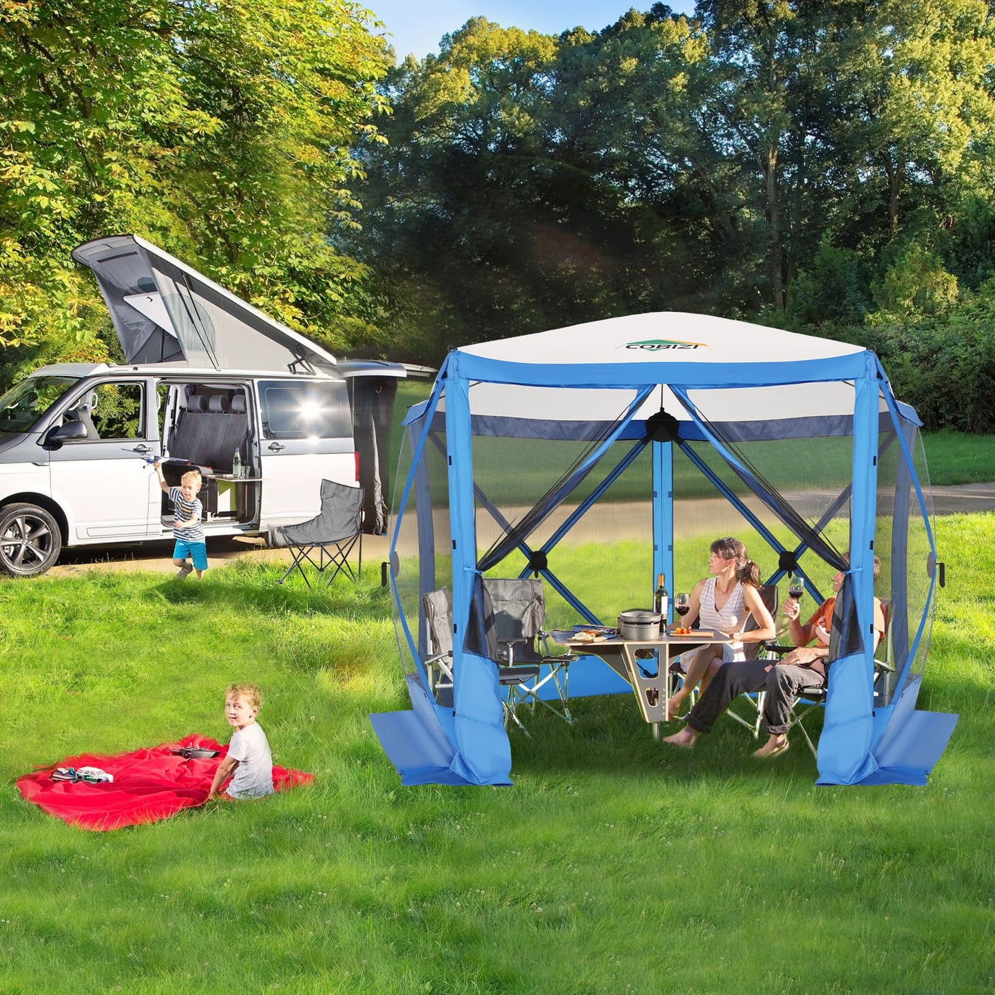 COBIZI 12'x12' Fast-Setup Gazebo, Portable & Waterproof Outdoor Shelter, UV-Resistant, 8-Person, Cerulean Blue