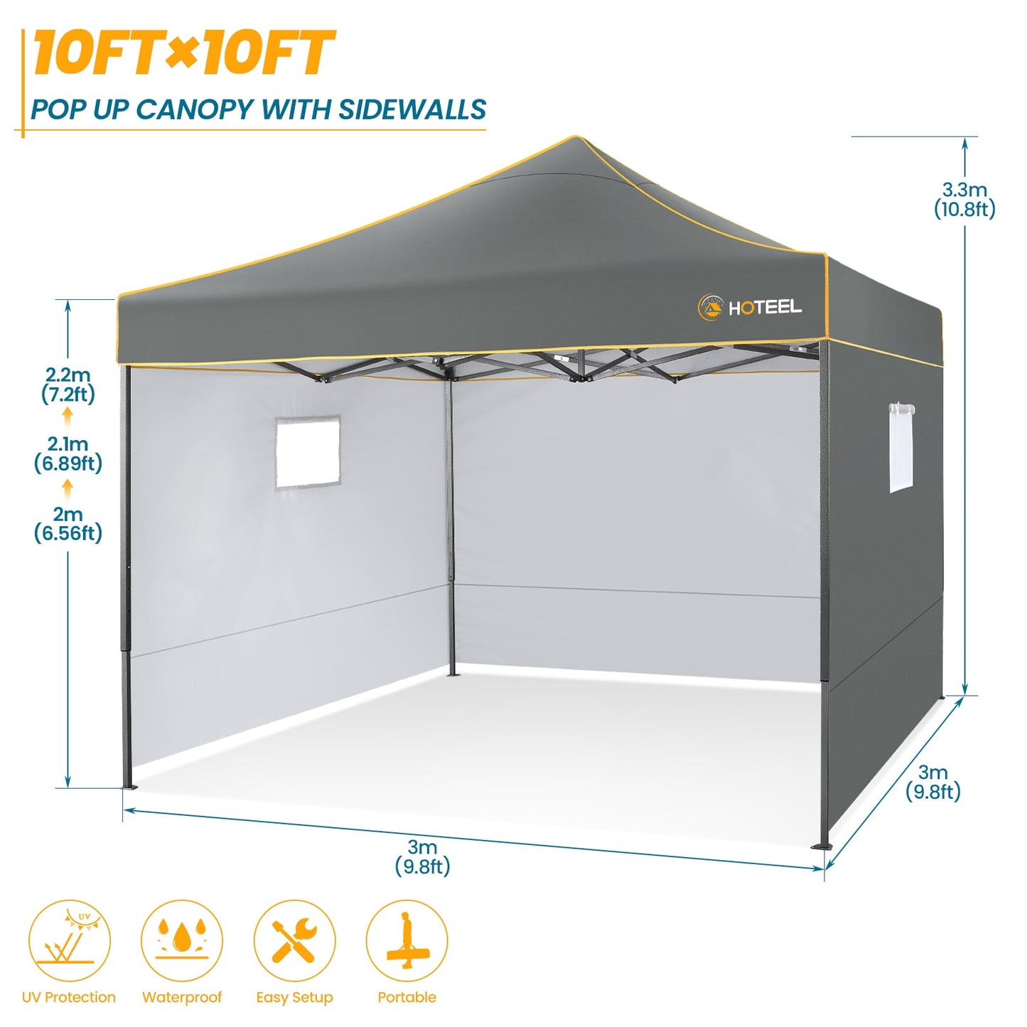 COBIZI Canopy Tent,10x10 Pop-up Canopy,Outdoor Tent with Mesh Window,Instant Tents for Party,Camping,Commercial,Waterproof Gazebo with 4 Removable Sidewalls,Carry Bag,&nbsp;Black
