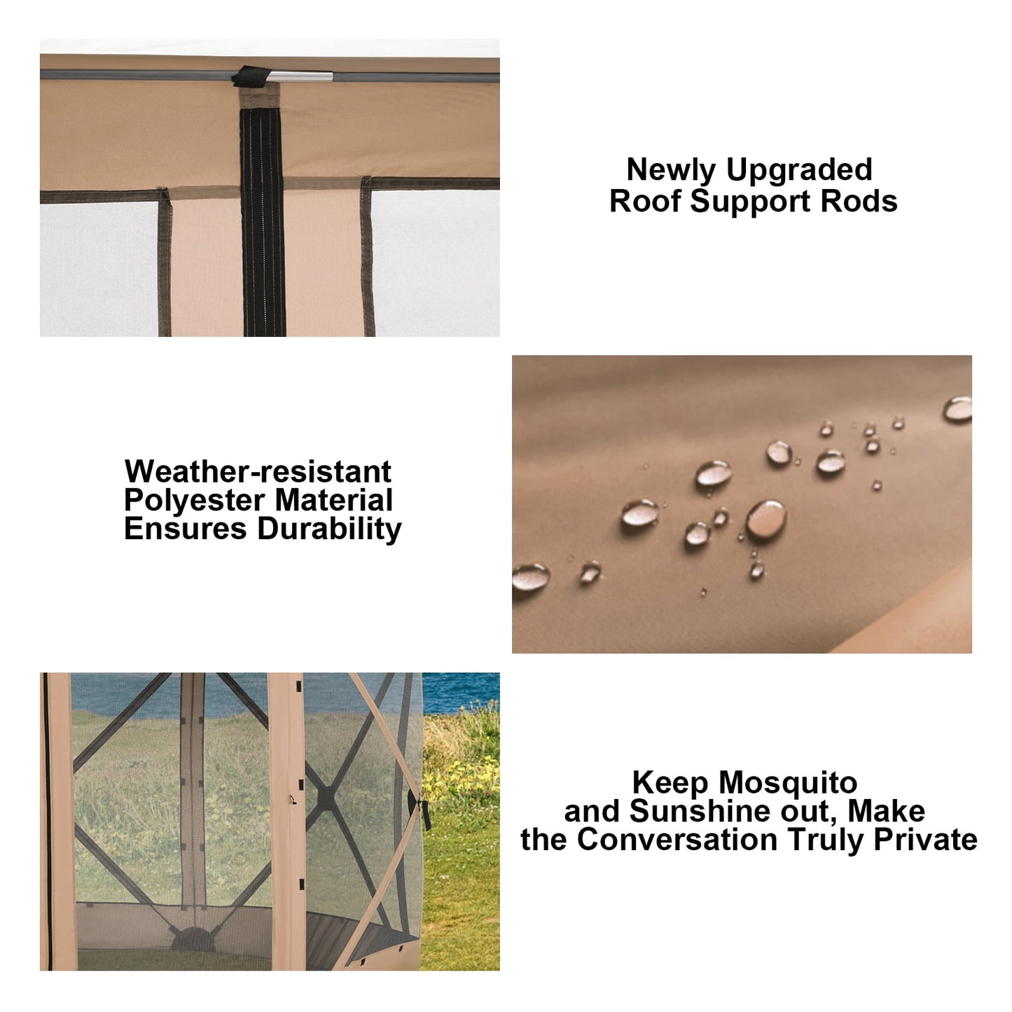 COBIZI Pop up Gazebo Screen Tent Screen House for Camping,12x12 Starry Sky Gazebo with Removable Roof, Outdoor Screened Gazebo with Sidewalls, Portable Hub Tent with Carry Bag and Ground Stakes,Khaki