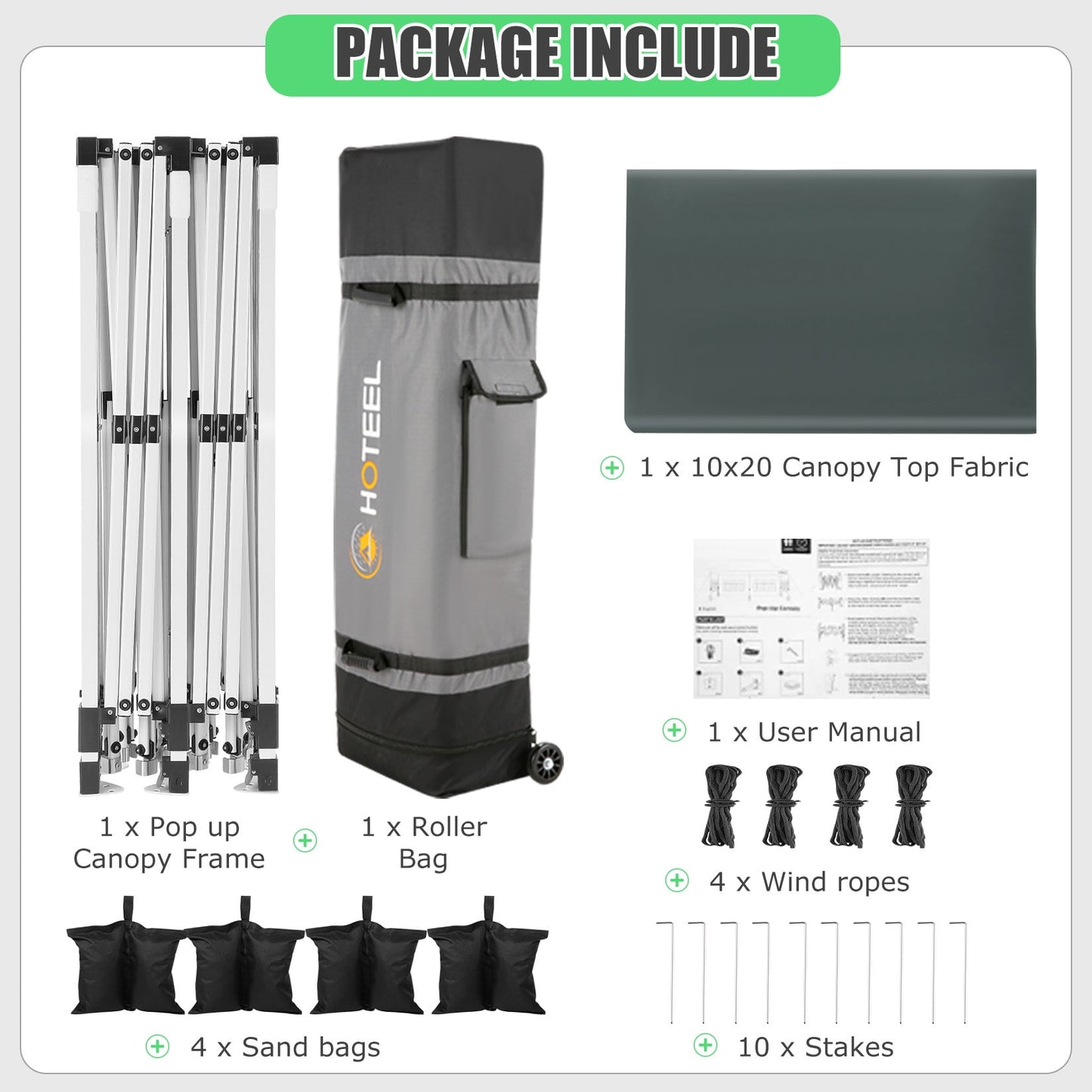 COBIZI 10x20 Canopy Tent Pop Up Canopy, Outdoor Shade Tent with Wheeled Bag & Curled Edge Fully Waterproof, Portable Event Tents for Parties, Wedding, Backyard, Camping,gray