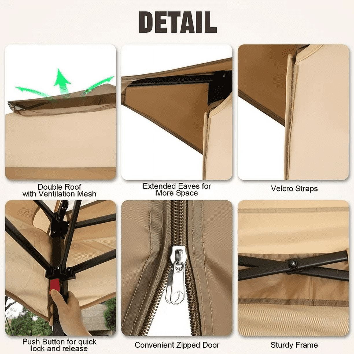 COBIZI Outdoor Canopy Gazebo 11x11 Pop-up Gazebo Patio Gazebo with Mosquito Netting Outdoor Canopy Shelter with 121 Square feet of Shade for Outdoor Lawn, Garden, Party, Backyard and Deck, Khaki