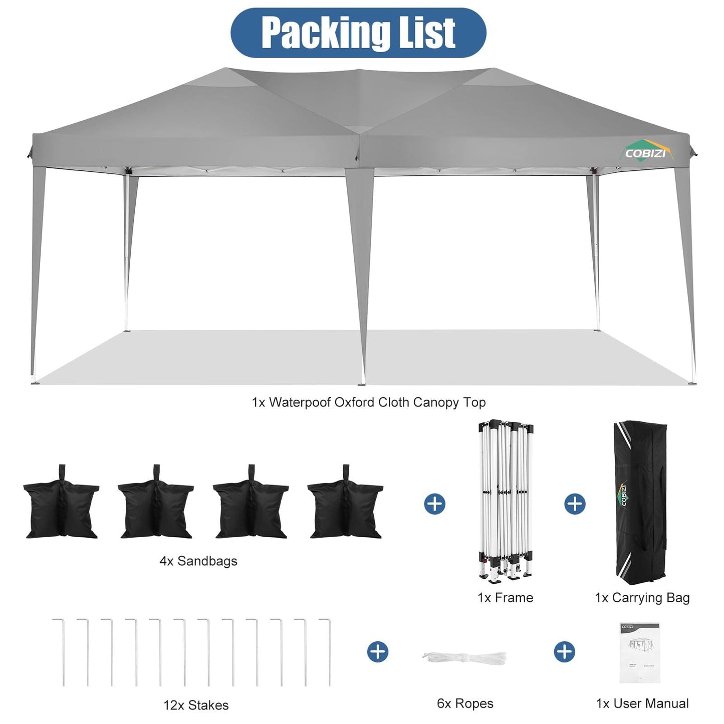 COBIZI 10x20 EZ Pop Up Canopy Tent Party Tent Outdoor Event Protable Instant Shelter Tent Gazebo with 6 Removable Sidewalls and Carry Bag,Gray