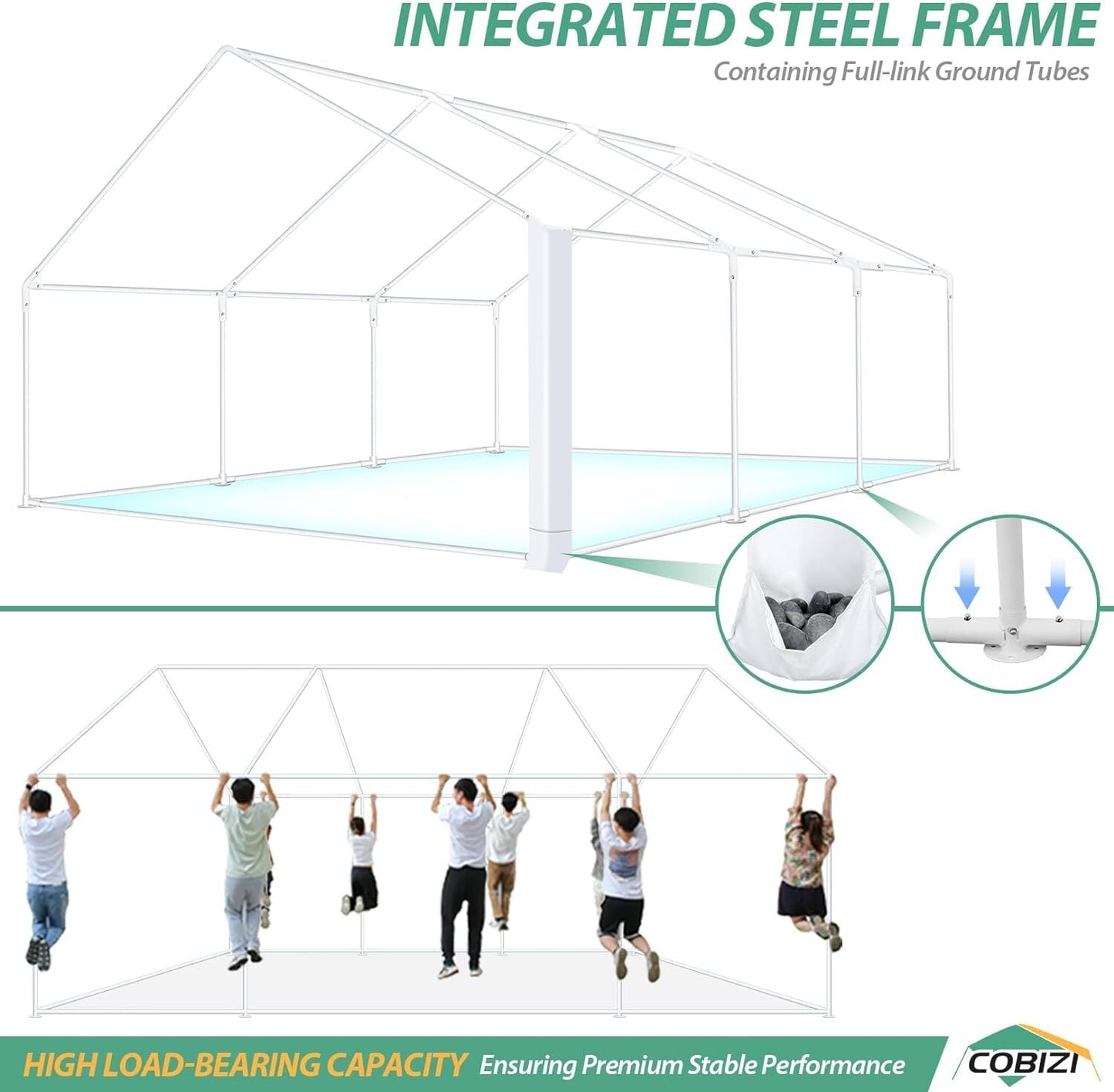 COBIZI Party Tent Heavy Duty, 20x20ft Wedding Tent, Large Canopy Tents for Parties, Carport Canopy with Removable Sidewalls, Large Tent with Built-in Sandbag, UV50+, Big Tent for Party, White