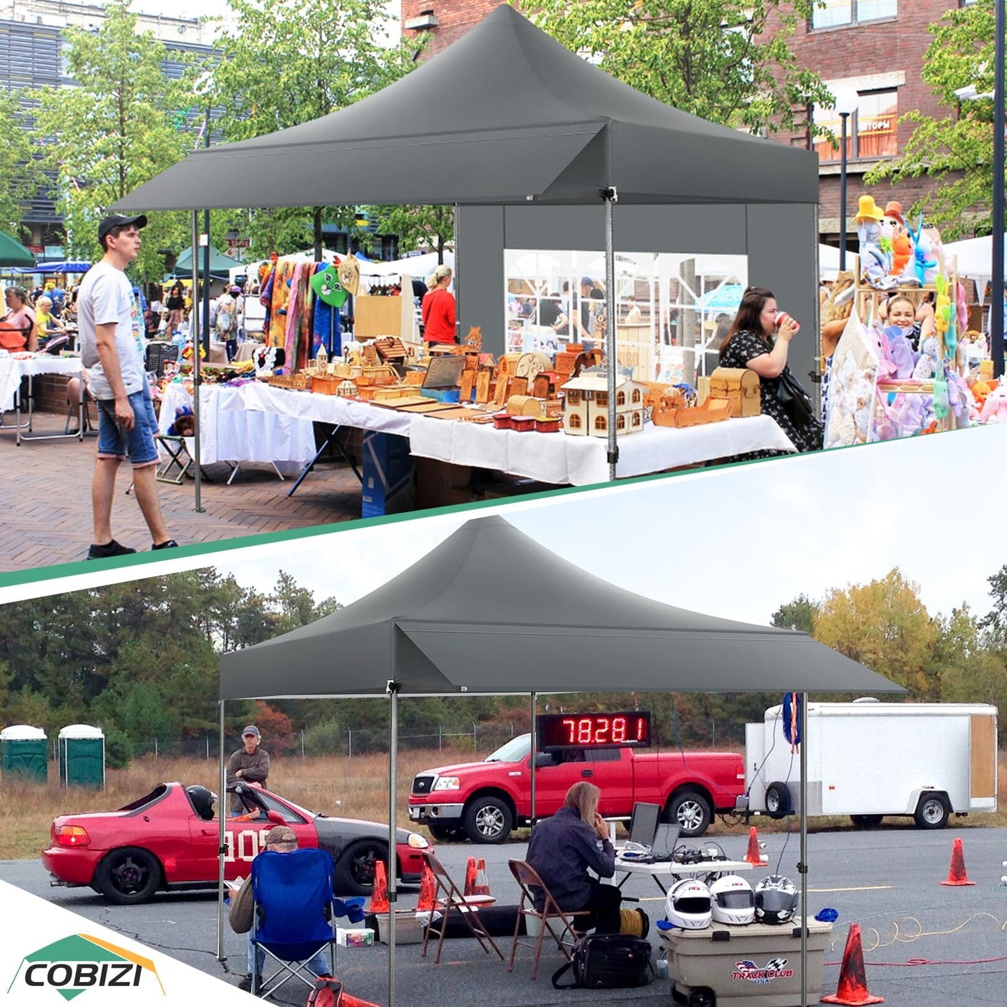 COBIZI 10x10 Pop Up Canopy Heavy Duty Party Tent with Removable Awning and Sidewalls,Easy Up Outdoor Wedding Commercial Canopy,Gazebo All Season Windproof&Waterproof UPF 50+,Black