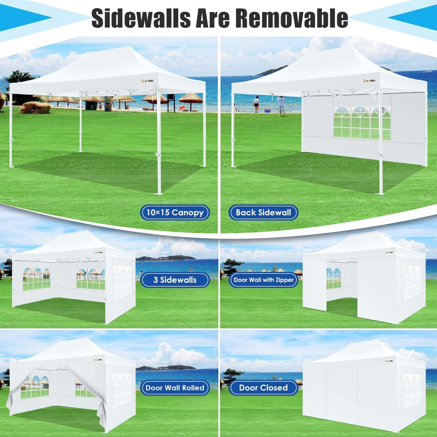 COBIZI 10x15 Canopy Tent with 4 Sidewalls,Heavy Duty Pop Up Canopy Tent for Parties Wedding,Commercial Canopy with Roller Bag,UV 50+&Upgraded Waterproof,Thickened Legs,White