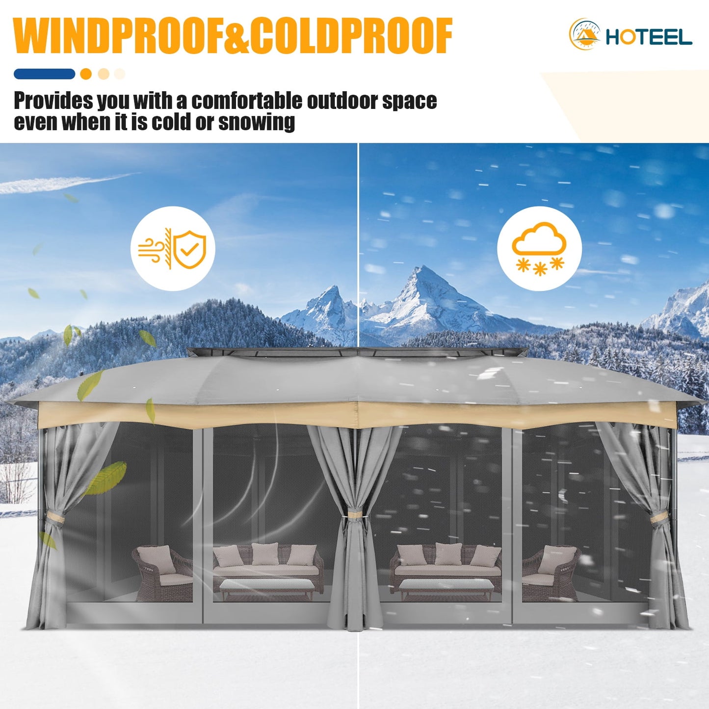 COBIZI Gazebo 12x20 Heavy Duty Patio Gazebo with Mosquito Netting Deck Gazebo with Metal Steel Frame Large Screen Gazebo Tent Waterproof with Double Roof for Party, Backyard, Deck, Garden, Gray