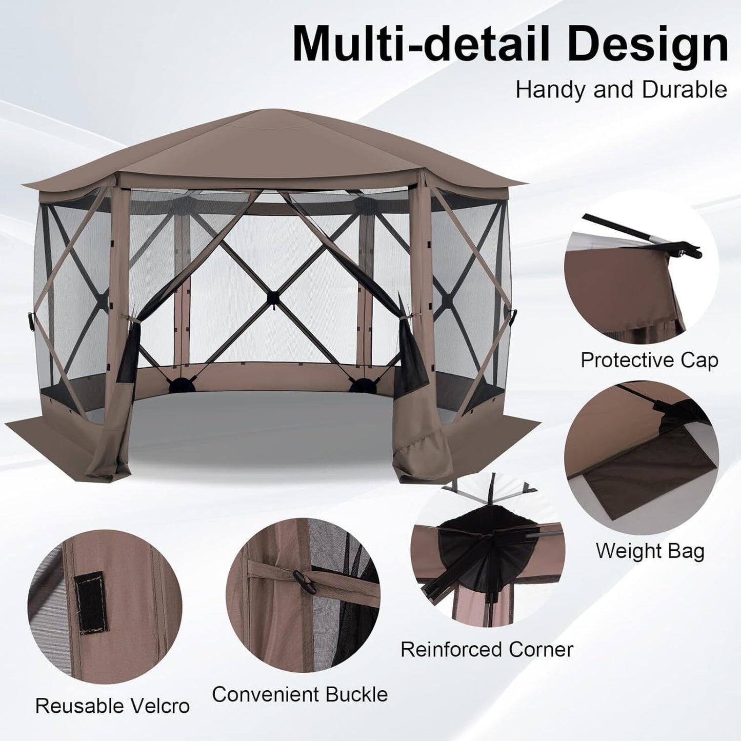 COBIZI 12x12 Pop-up Gazebo Starry Sky Screen Canopy Tent Screen House for Camping, Screen Room with Mosquito Netting, Hub Tent Instant Screened Canopy with Carrying Bag and Ground Stakes, Brown