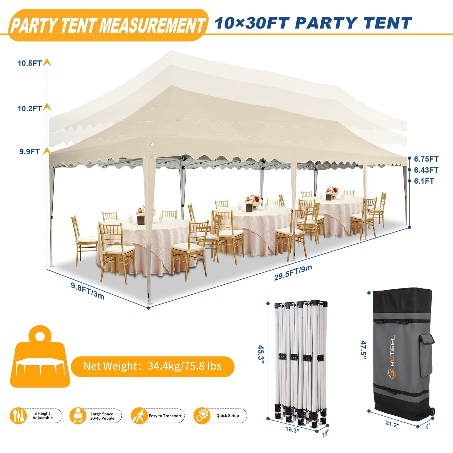 COBIZI 10x30 Pop-up Canopy Tent with 8 Sidewalls,Heavy Duty Canopy for Outdoor Events,Camping,Wedding,Canopy Gazebo with Roller Bag & 4 Weights Bags,UPF 50+ Windproof Waterproof,Gray