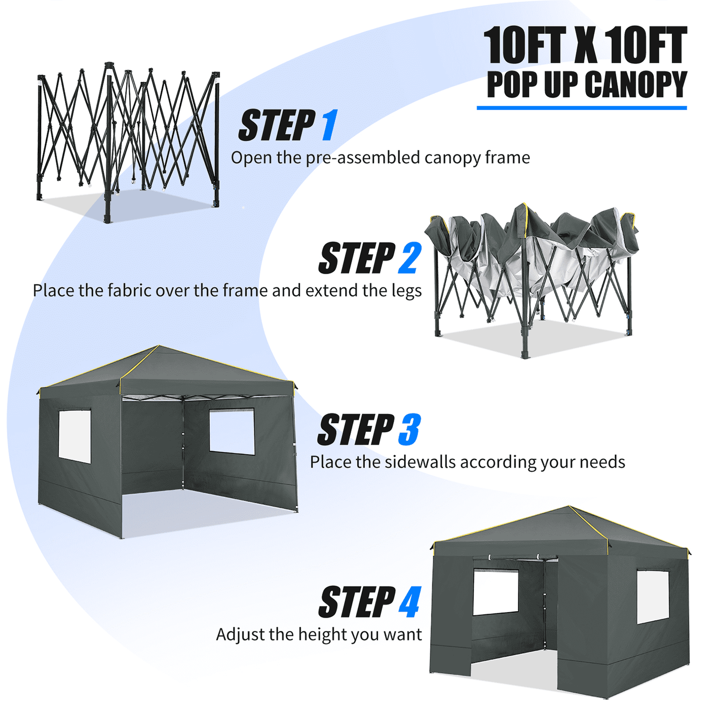 COBIZI 10x10 Pop-up Canopy Tent with 4 Sidewalls and Mesh Windows 2.0, Waterproof Commercial Instant Outdoor Canopy Tents for Party/Exhibition/Picnic with Carry Bag,4 Stakes & Ropes,Black