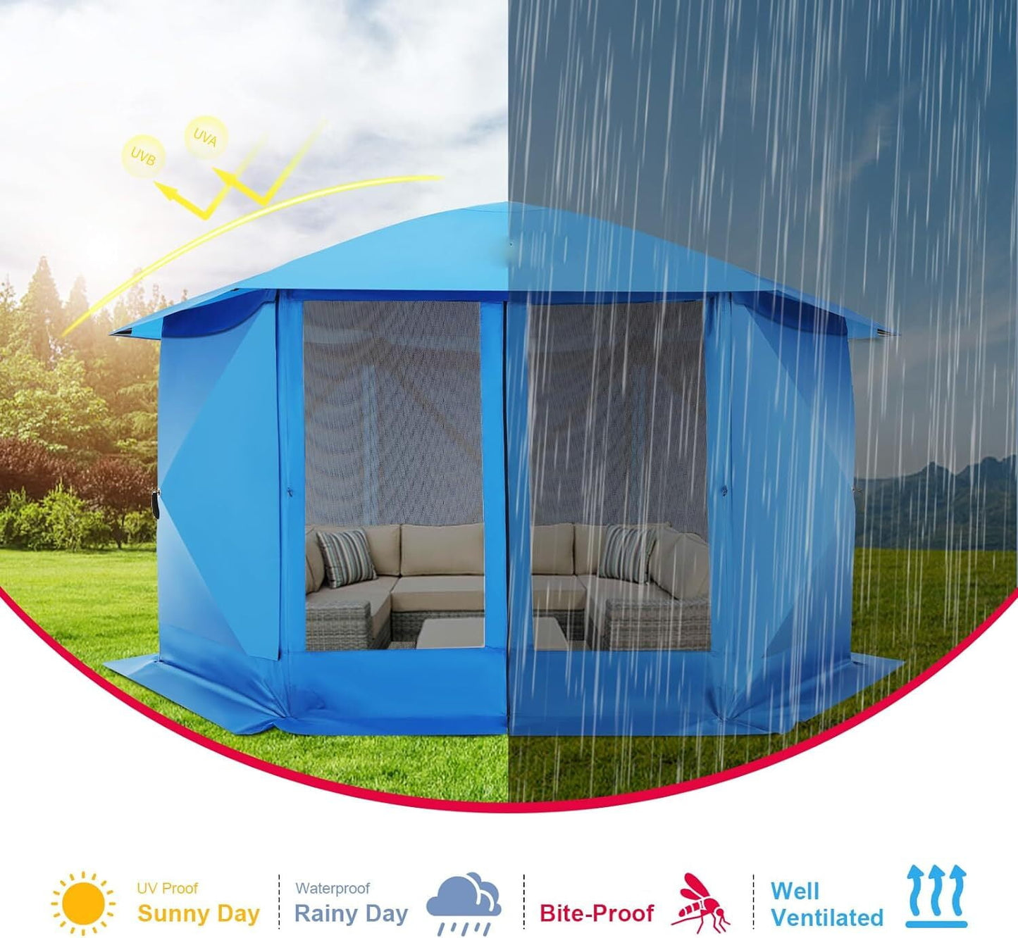 COBIZI Pop up Gazebo Screen Tent Screen House for Camping,12x12 Starry Sky Gazebo with Removable Roof, Outdoor Screened Gazebo with Sidewalls, Portable Hub Tent with Carry Bag and Ground Stakes,Blue