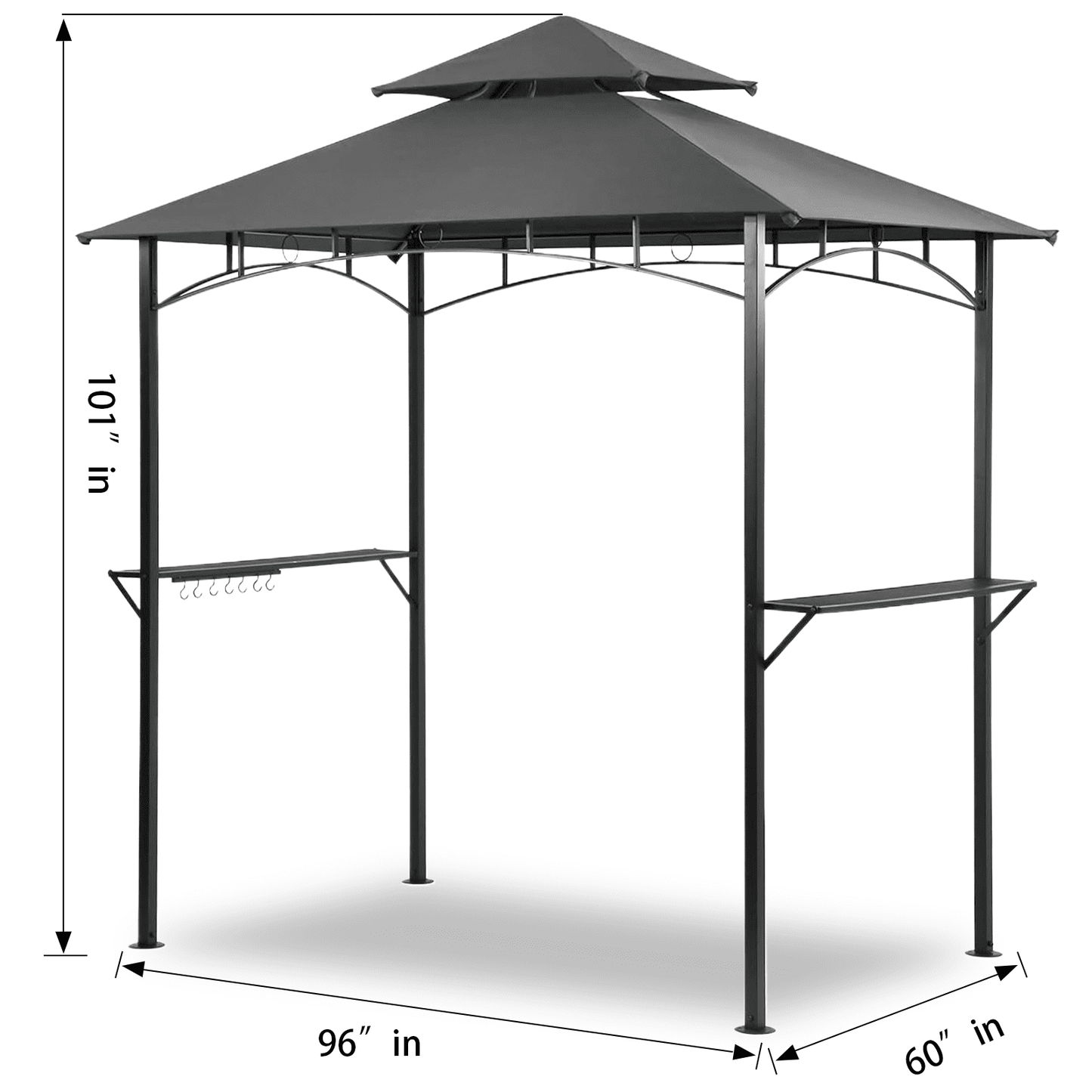 Grezjxc Grill Gazebo 8 x 5 Double Tiered Outdoor BBQ Grill Patio Canopy, Backyard Barbeque Tent with Extra Shelves, Gray