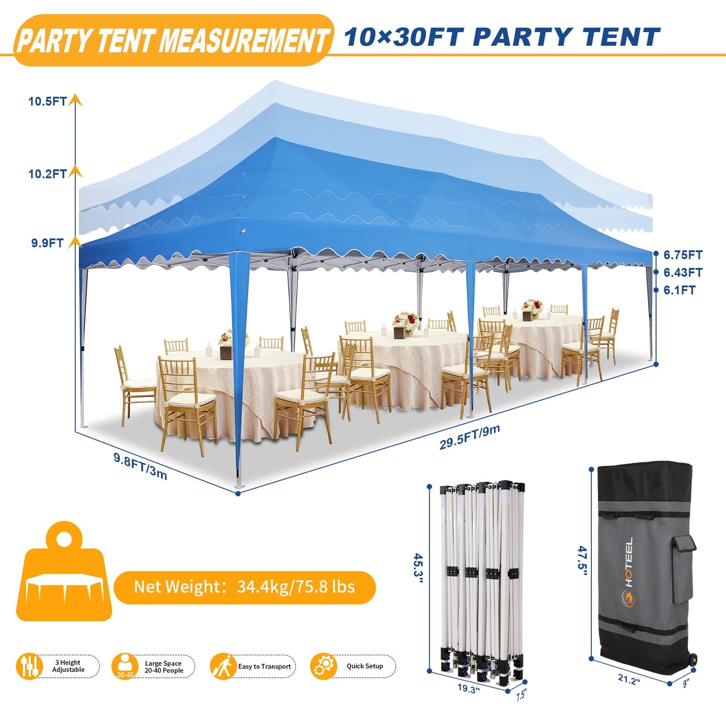 COBIZI 10x30 Pop-up Canopy Tent with 8 Sidewalls,Heavy Duty Canopy for Outdoor Events,Camping,Wedding,Canopy Gazebo with Roller Bag & 4 Weights Bags,UPF 50+ Windproof Waterproof,Gray