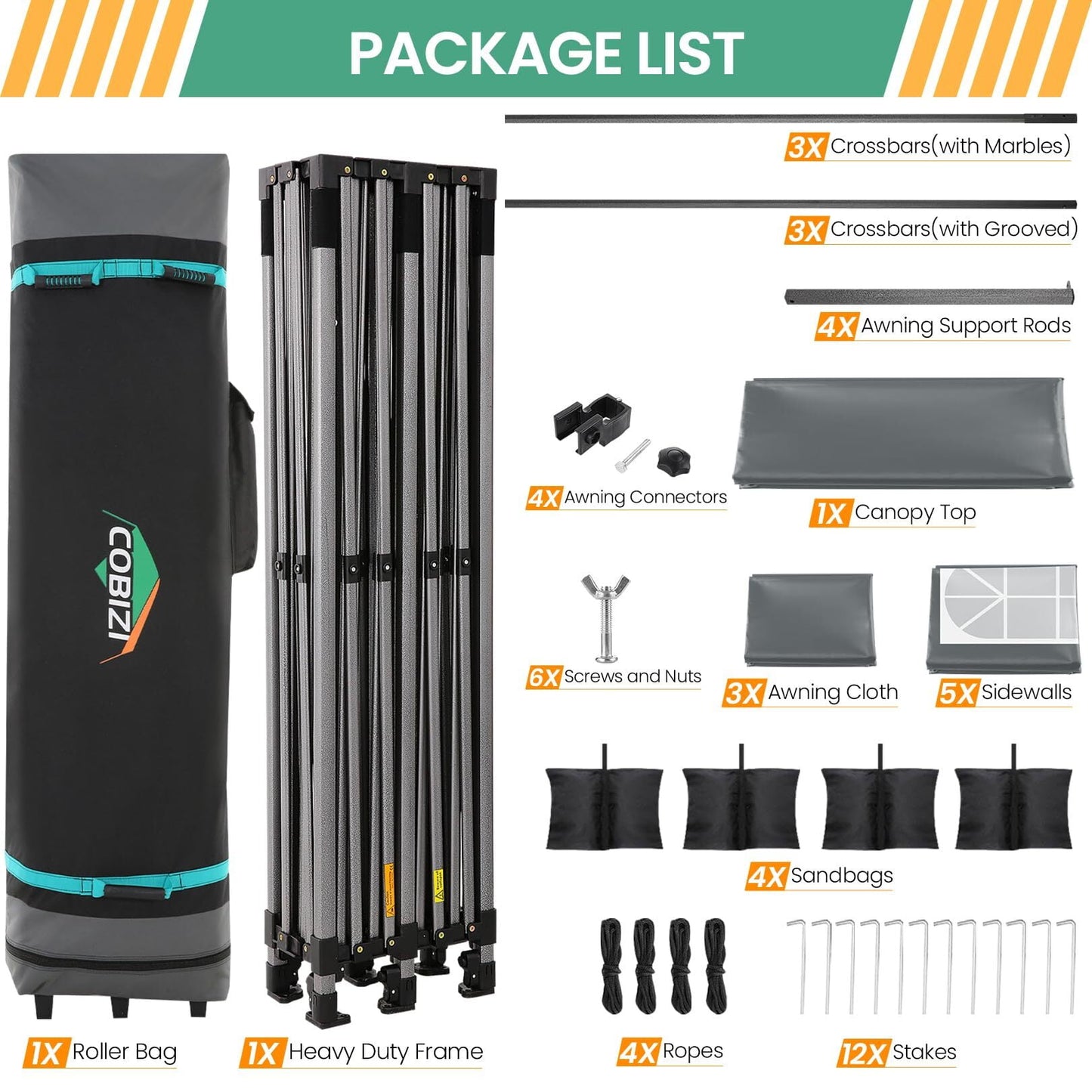 COBIZI 10x30 Pop Up Canopy Heavy Duty Party Tent with Removable Awning and Sidewalls,Easy Up Outdoor Wedding Commercial Canopy,Gazebo All Season Windproof&Waterproof UPF 50+,Blue