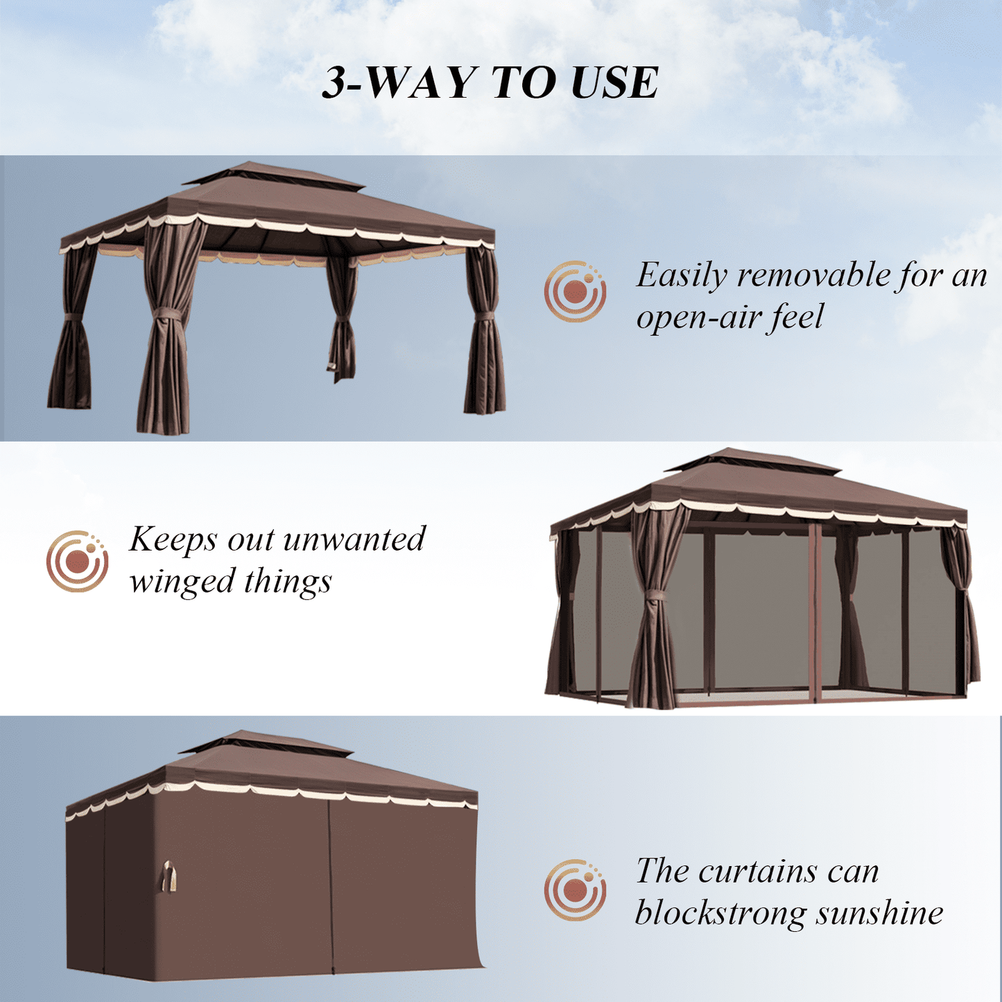 Grezone 10¡Á13 FT Deluxe No Screws Gazebo,Double Roof Outdoor Shelter Tent with Mosquito Nettings and Privacy Screens