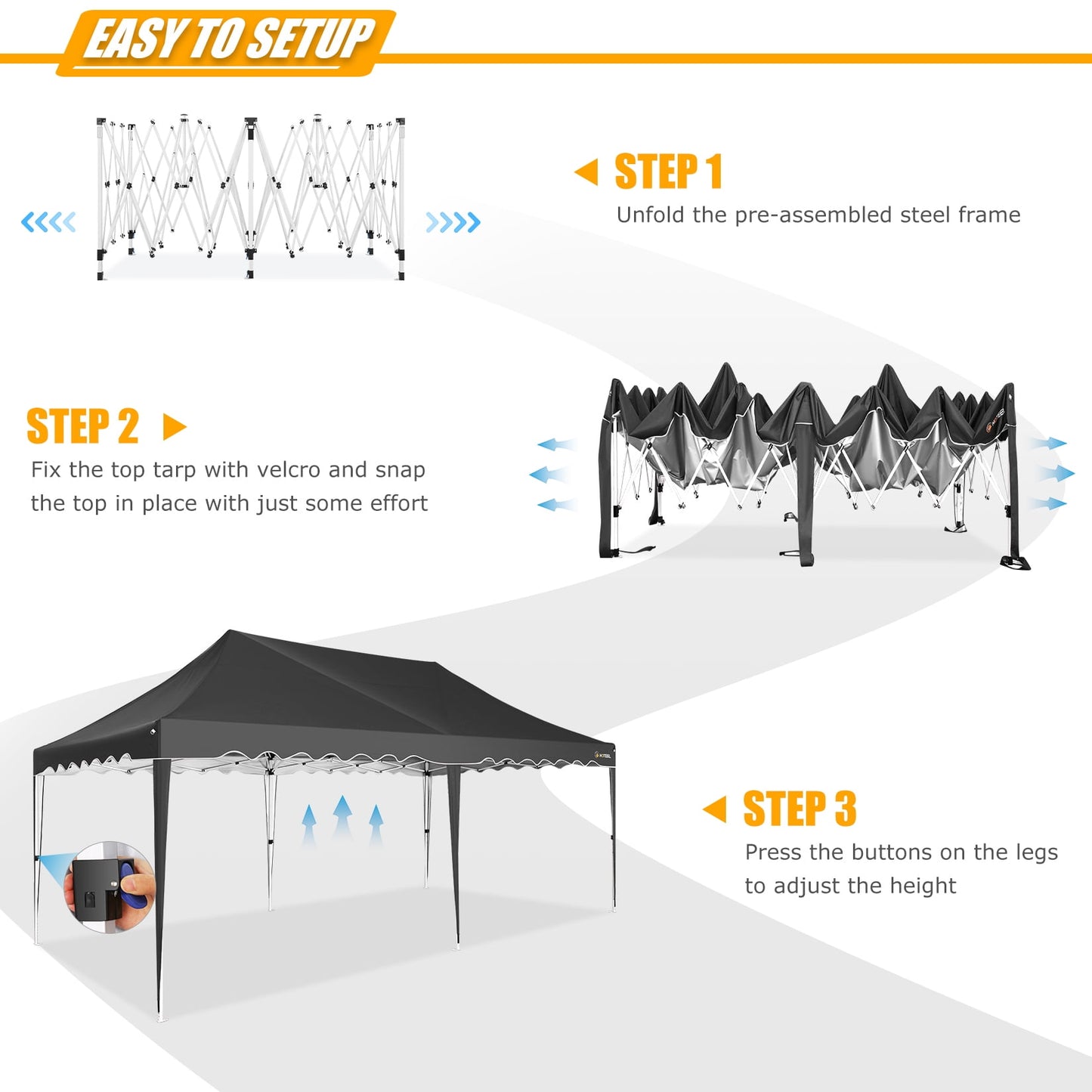 COBIZI 10x20 Canopy Tent Pop Up Canopy, Outdoor Shade Tent with Wheeled Bag & Curled Edge Fully Waterproof, Portable Event Tents for Parties, Wedding, Backyard, Camping,black