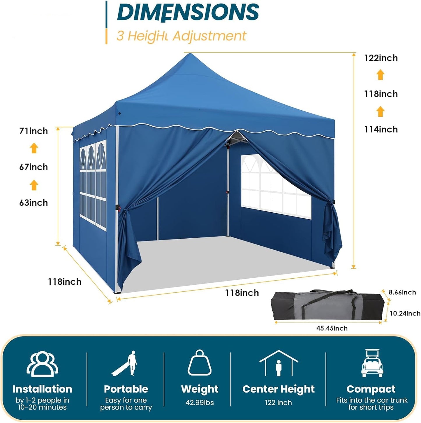 COBIZI 10x10 Pop Up Canopy with 4 Removable Sidewalls, Sandbags, Stakes & Ropes, Upf 50+ Easy Setup Canopy Tent Waterproof Outdoor Instant Portable Shelter for Business, Events, Vendor, Dark Blue