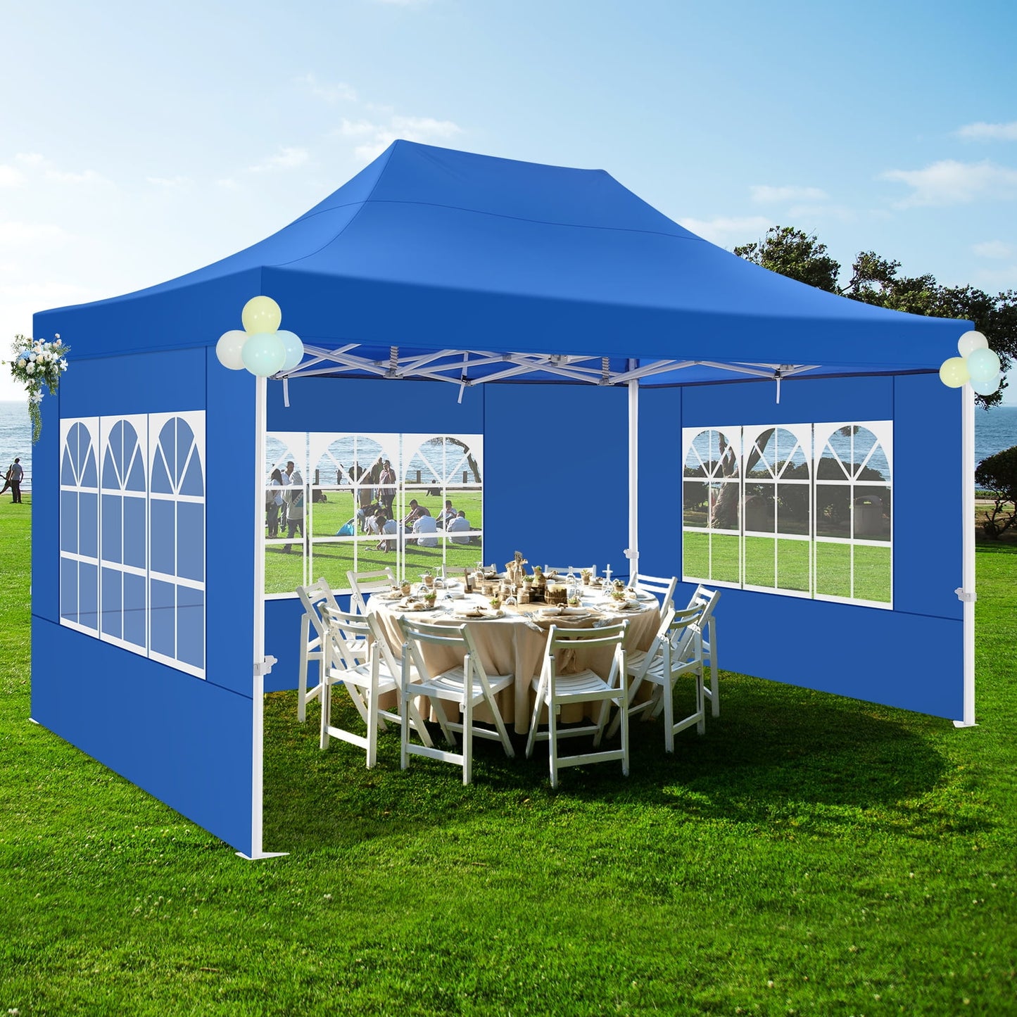 COBIZI 10x15 Pop Up Canopy Tent Heavy Duty with 4 Sidewalls Tents for Parties Outdoor Canopy Event Tent Wedding with Roller Bag,Upgraded UV 50+ , Thick Hexagonal Legs, blue
