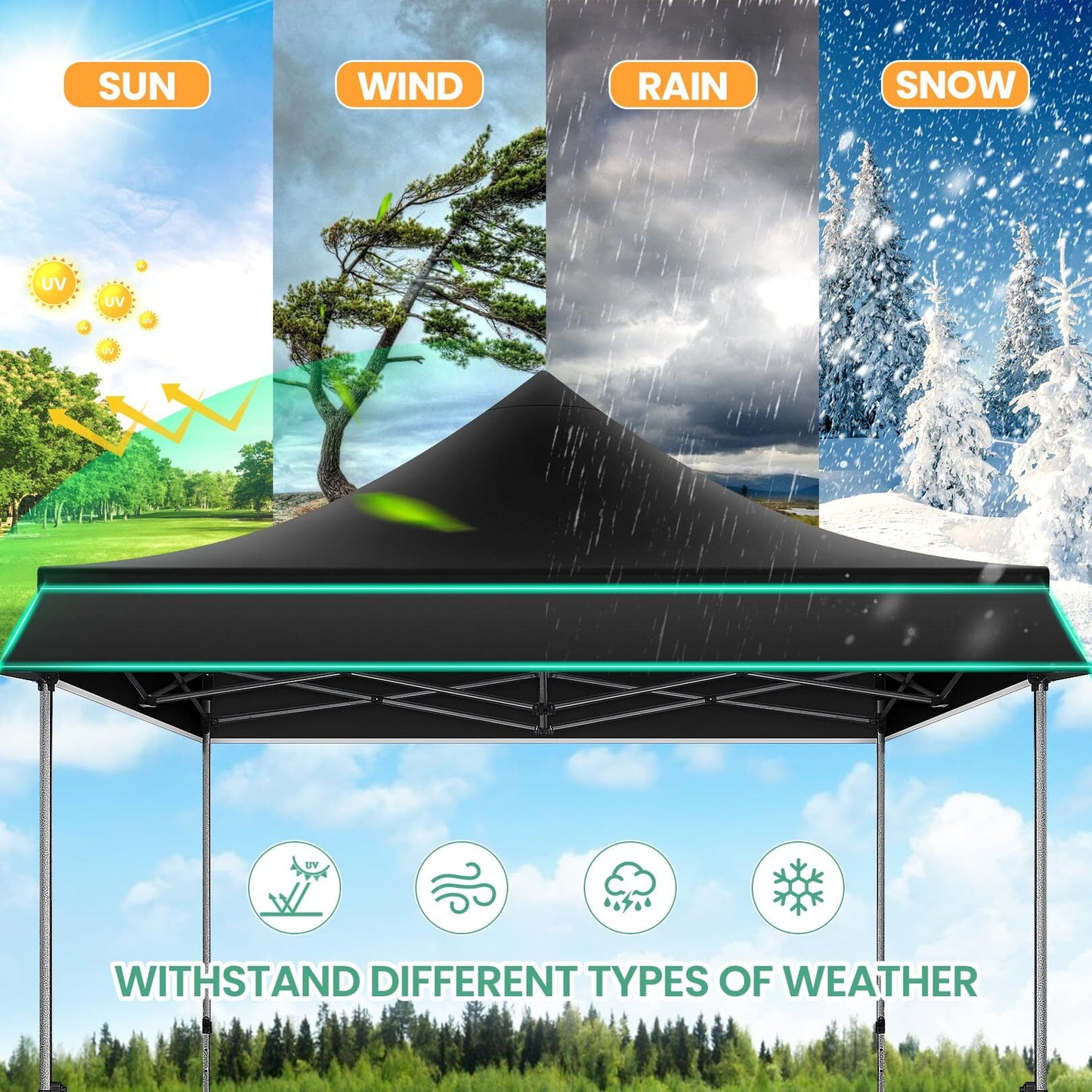 COBIZI 10x10 Pop Up Canopy Heavy Duty Party Tent with Removable Awning and Sidewalls,Easy Up Outdoor Wedding Commercial Canopy,Gazebo All Season Windproof&Waterproof UPF 50+,Black